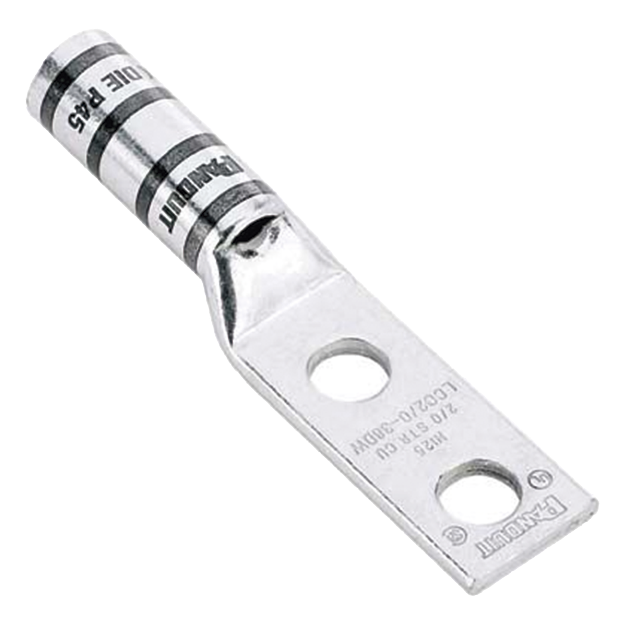 Terminal de Compresión / Calibre 6 AWG / Doble Orificio 1/2 pulg / Espaciado 44.5 mm (1.75 pulg) / Mirilla de Verificación / 1 Pieza — PANDUIT · SKU LCC6-12W-L