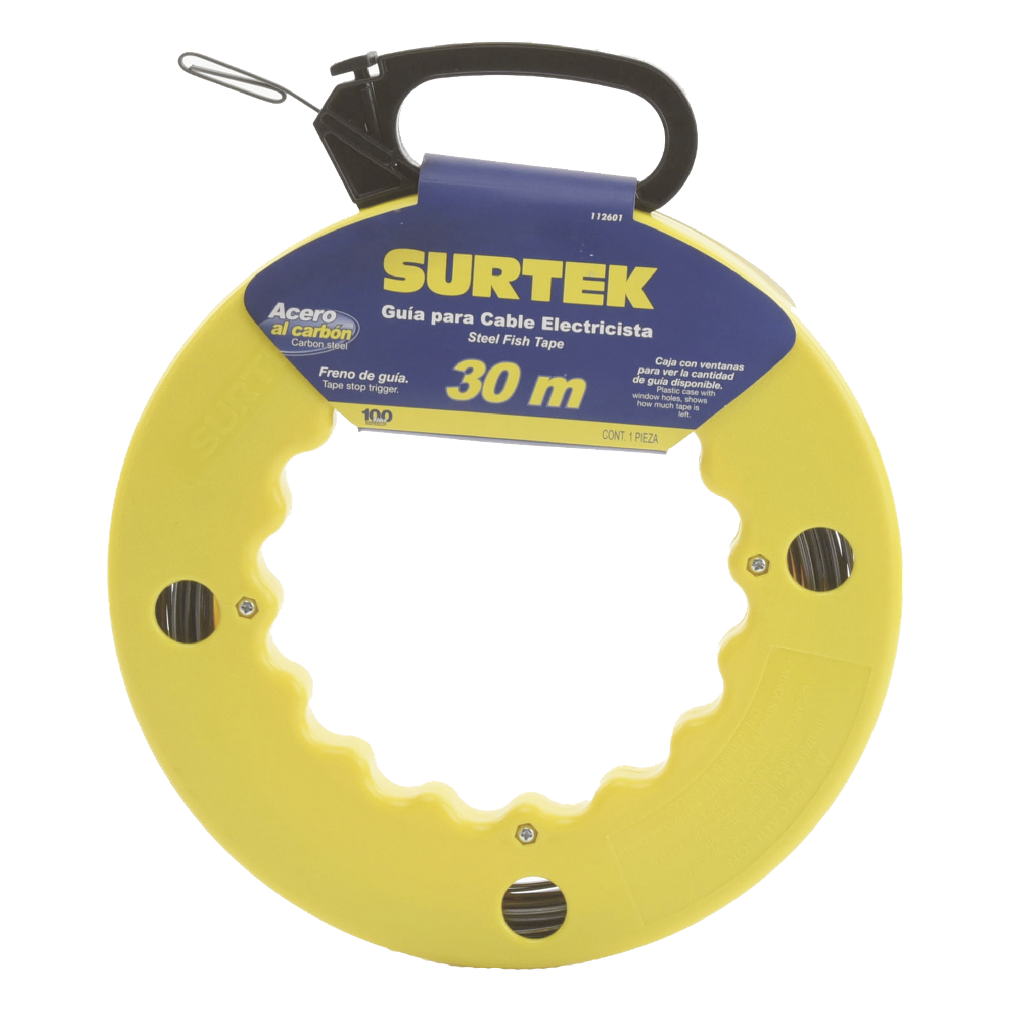 Guía Jala Cable / Acero SAE 1045 / Longitud 30 m (98.4 ft) / 5 Alambres Calibre 12 AWG / Ojo Agrandado / Ventanas de Verificación — SURTEK · SKU SYS-112601