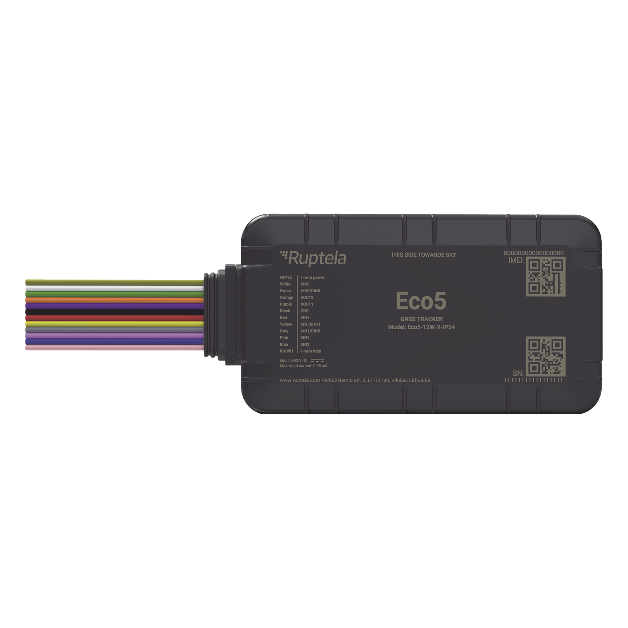 Localizador GPS Vehicular / LTE Cat1 con Respaldo 2G / GNSS U-blox M10 / Bluetooth BLE 5.0 / IP54 / Alimentación 9-32 V — RUPTELA · SKU ECO5