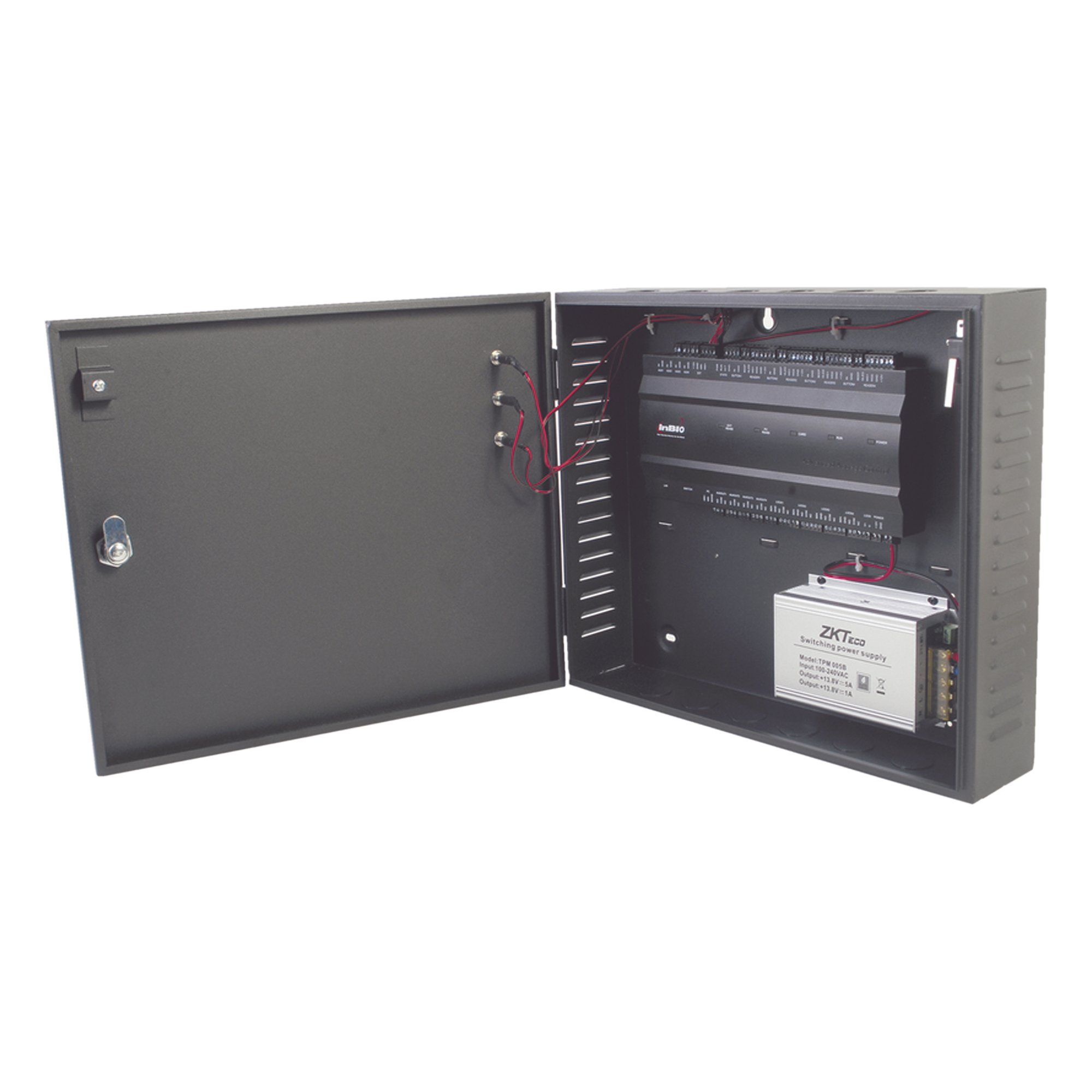 Controlador de Acceso 4 Puertas / 3,000 Huellas / 30,000 Tarjetas / TCP-IP / Gabinete Metálico con Fuente 12V 5A — ZKTECO · SKU INBIO460L