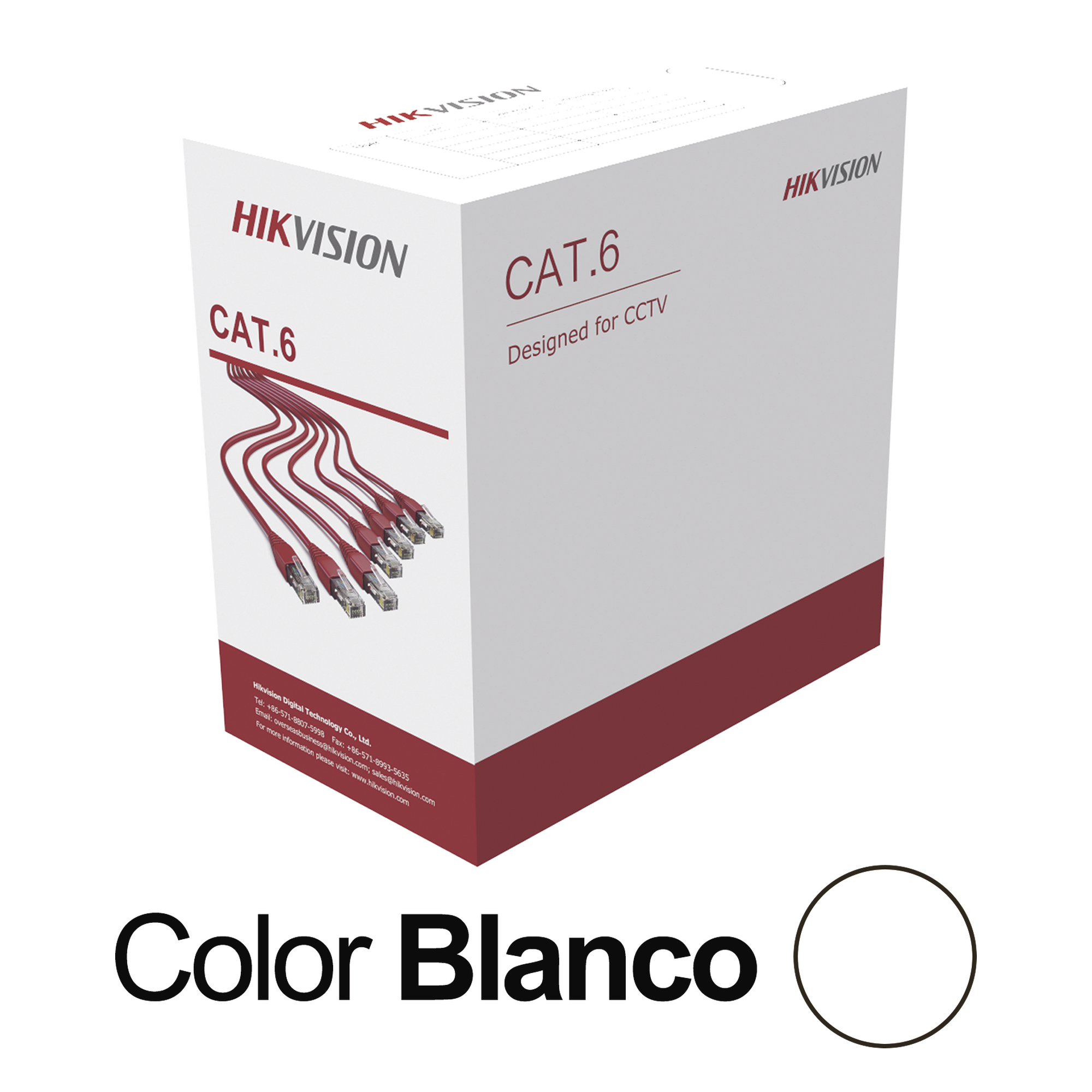 Bobina de Cable UTP / Cat 6 / 24 AWG / 305 m (1000 pies) / CCA / PVC CM / Interior / 250 MHz / PoE / Blanco — HIKVISION · SKU DS-1LN6U-W/CCA