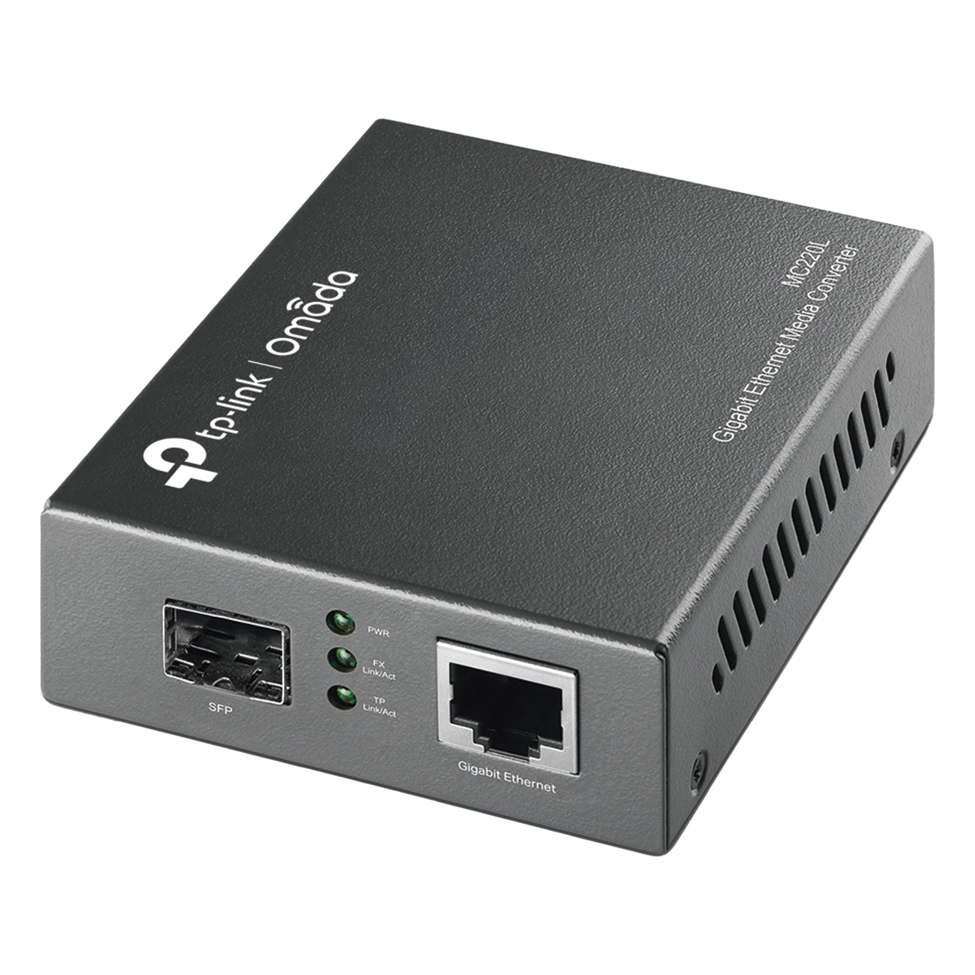 Convertidor de Medios / 1 Puerto SFP 1 Gbps / 1 Puerto RJ45 10/100/1000 Mbps / Monomodo o Multimodo / Plug and Play — TP-LINK · SKU MC220L