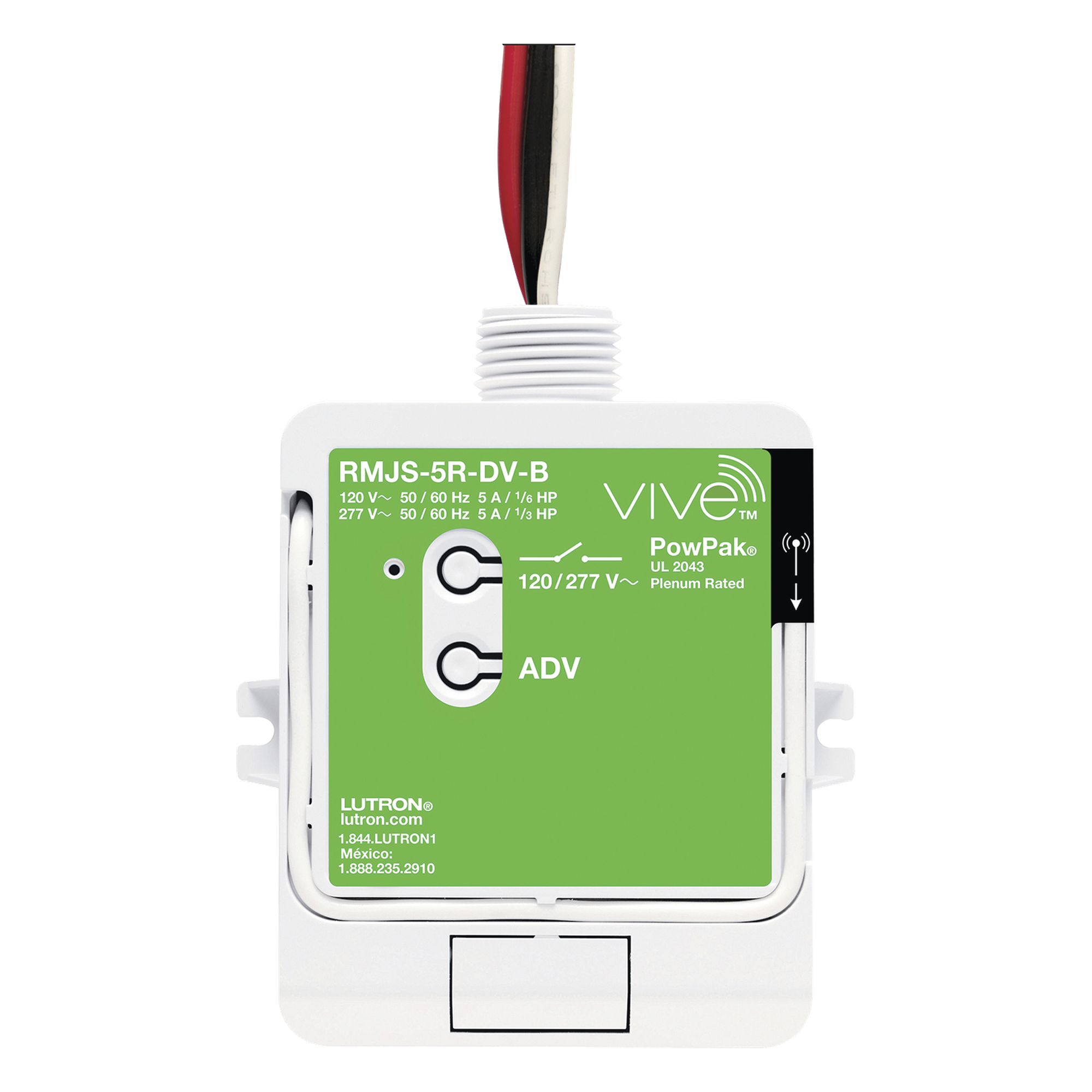 Módulo de Relevador Inalámbrico / 5 A / 120/277 V / Softswitch / RF 9 m (29.5 ft) a través de muros / Hasta 10 Controles y Sensores / Memoria ante Fallas — LUTRON ELECTRONICS · SKU RMJS5RDVB