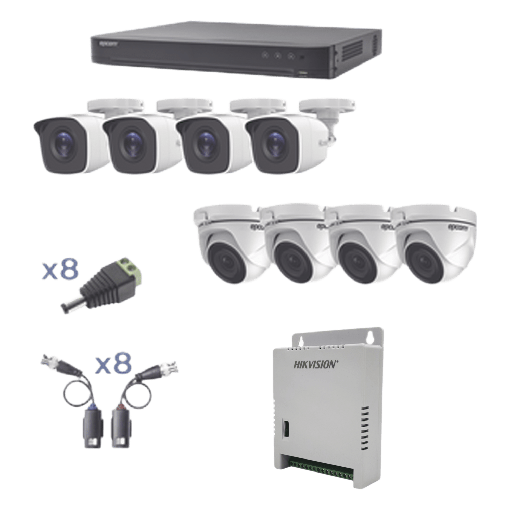 Kit TurboHD / DVR 8 Canales / 8 Cámaras 1080p / Bala y Eyeball / IR 20 m (65.6 ft) / Fuente Regulada 12V-15V / Transceptores UTP — EPCOM PROFESSIONAL · SKU KEVTX8T4BW/4EW