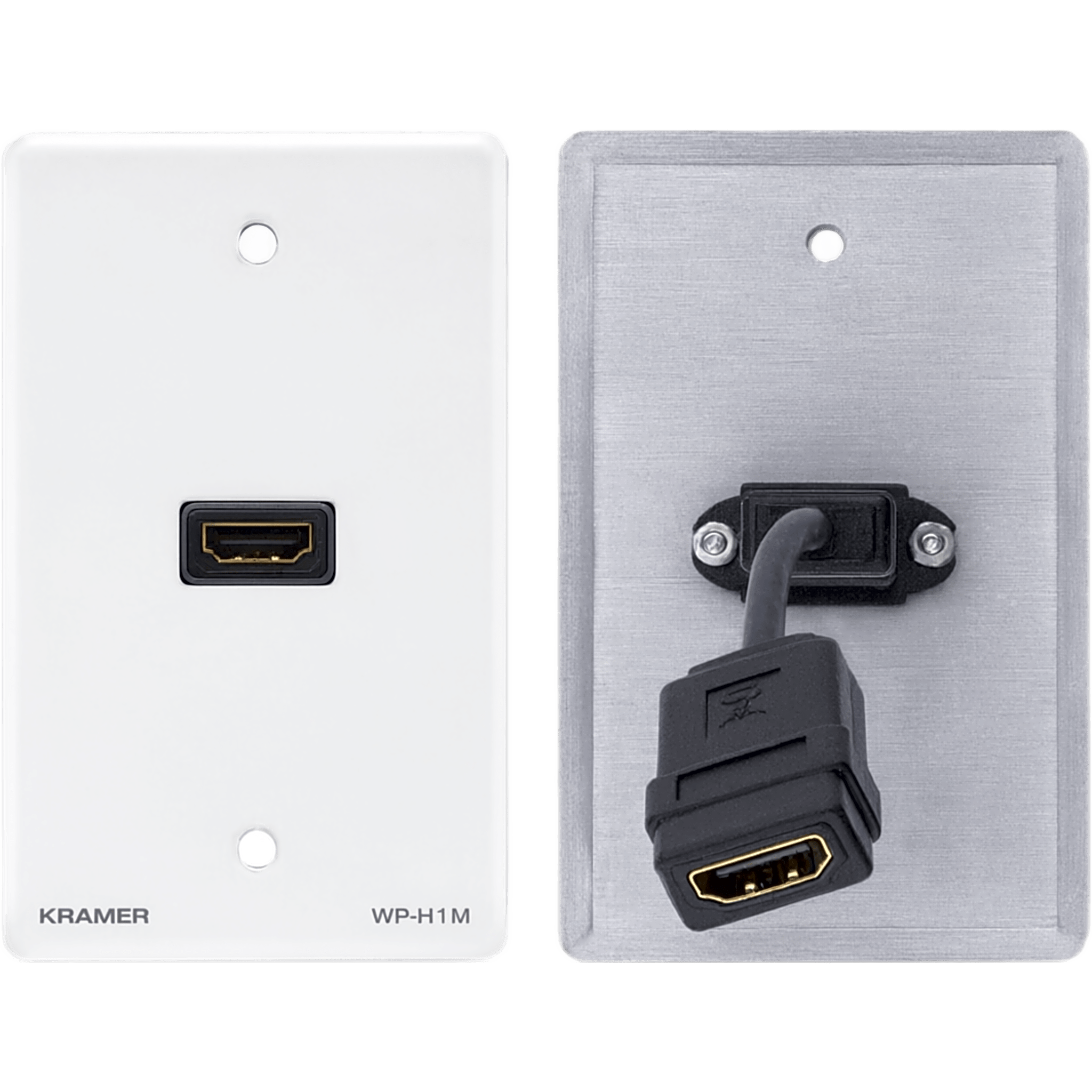 Placa de Pared HDMI Pasiva / Conexión Frontal y Trasera / Cable Plano Flexible / Formato US / Blanco — KRAMER · SKU WP-H1M(WP-HDMI1M)/US(W)