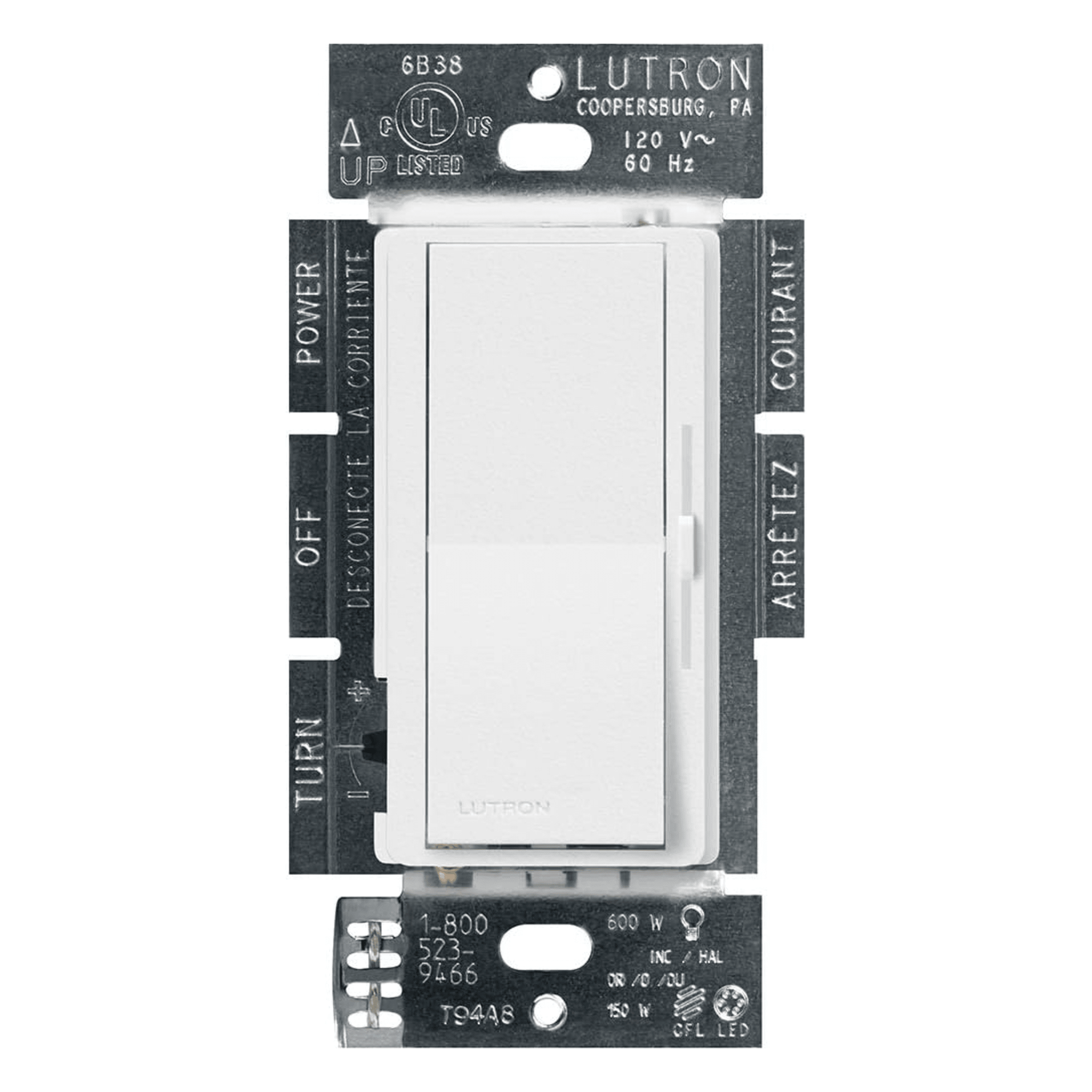 Atenuador de Pared / LED/CFL 150 W / Incandescente 600 W / Un Polo o 3 Vías / 150 Niveles de Luz / 120 V CA / Blanco Nieve — LUTRON ELECTRONICS · SKU DVSCCL153PSW