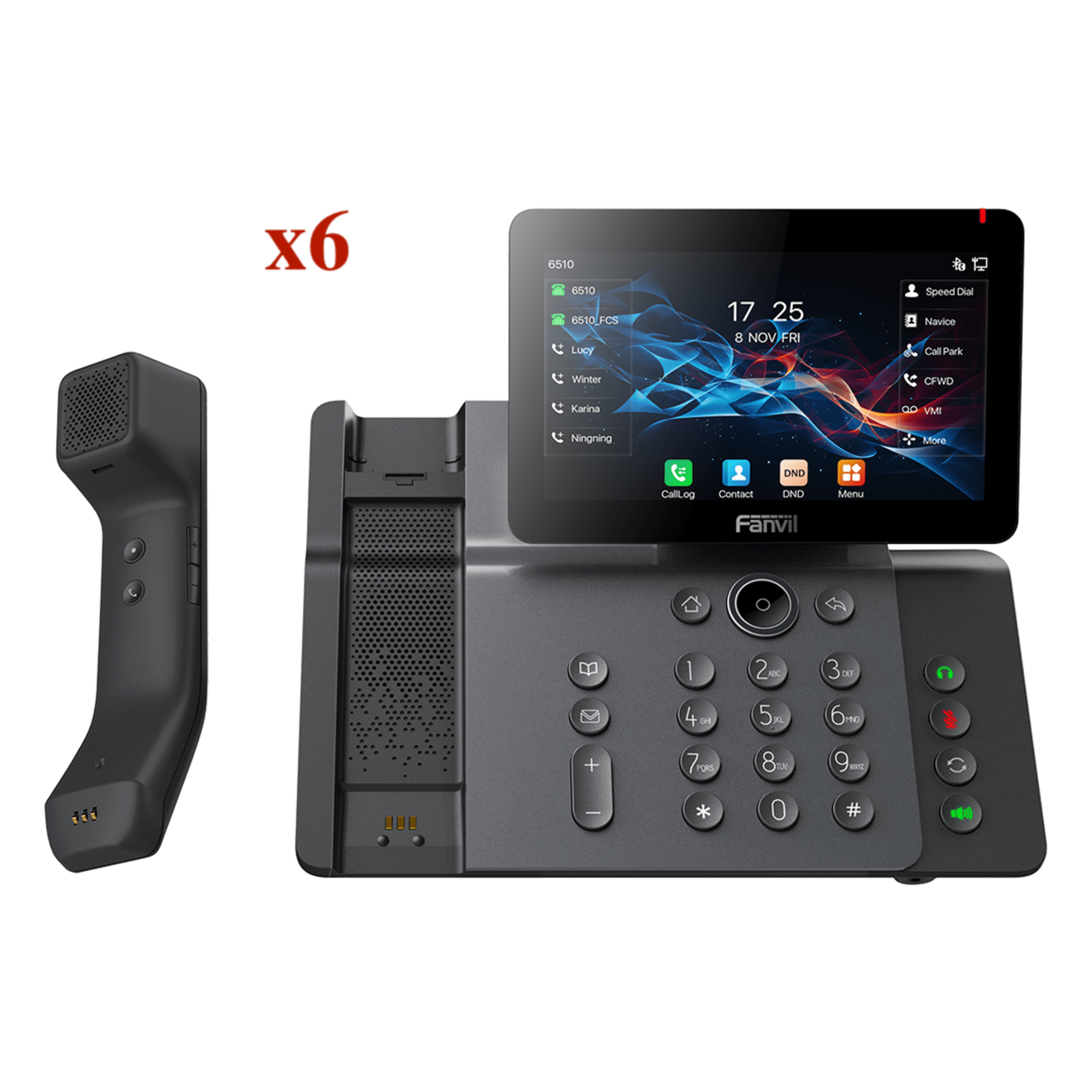 Teléfono IP Empresarial / Pantalla Táctil IPS 7' / Wi-Fi 6 Dual-Band / Bluetooth 5.4 / Micrófono Inalámbrico / 20 Líneas SIP / Videollamadas HD 1080p — FANVIL · SKU KIT-V66PRO
