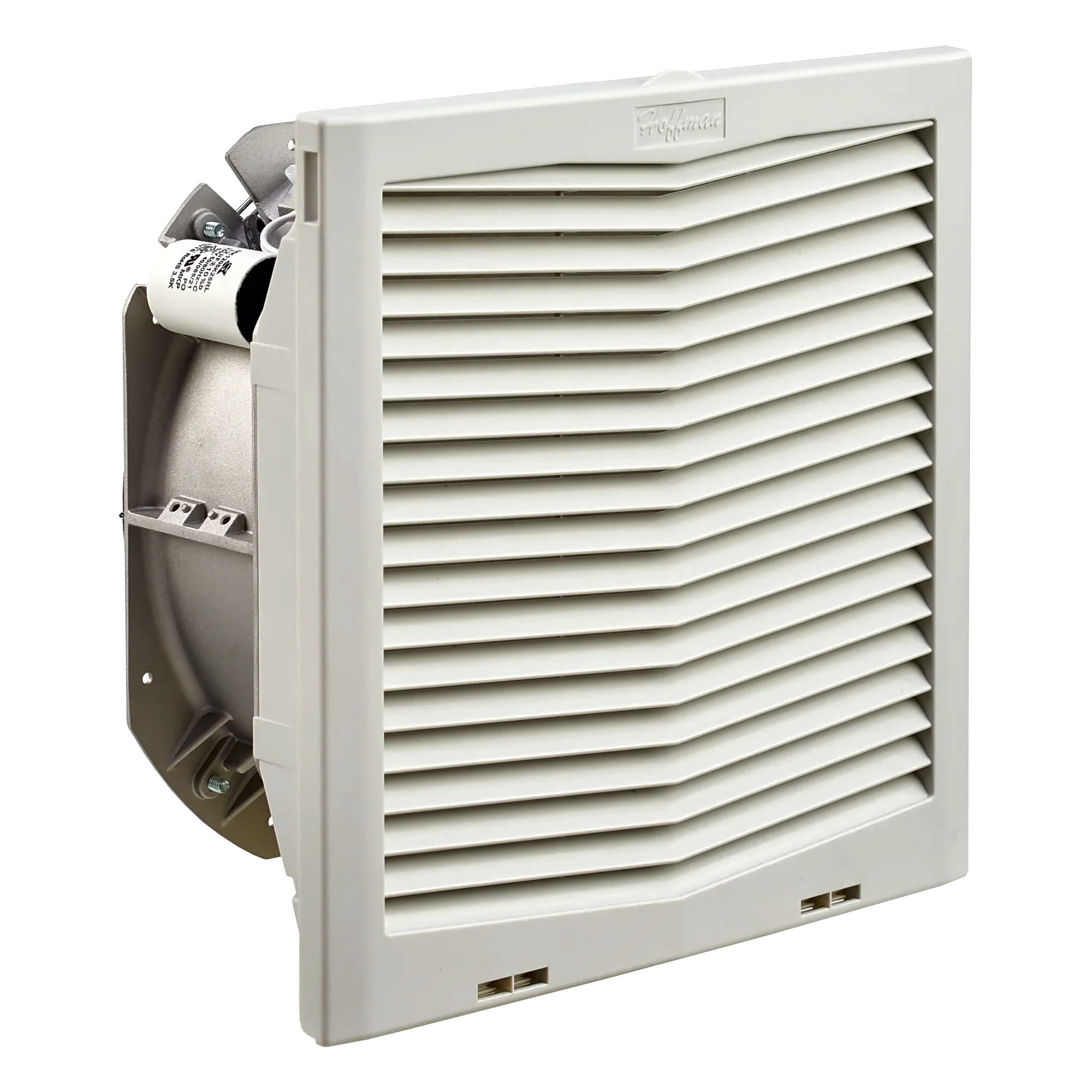 Ventilador con Filtro de Montaje Lateral / Flujo de Aire 395 CFM / Alimentación 115 Vca / Diseño Click-Fit / Rejillas con Bisagra — HOFFMAN · SKU HF1316414