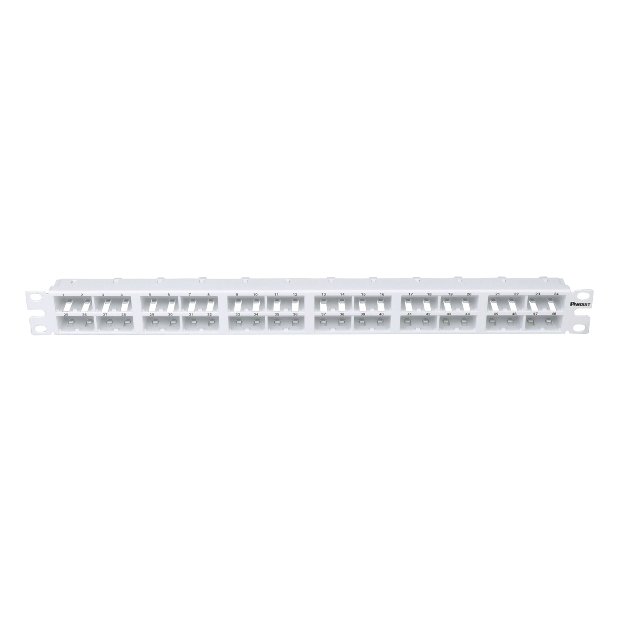Panel de Parcheo Modular / 48 Puertos / 1 UR / 19in / Sin Blindaje / Plano / Alta Densidad — PANDUIT · SKU CPP48HDWWH