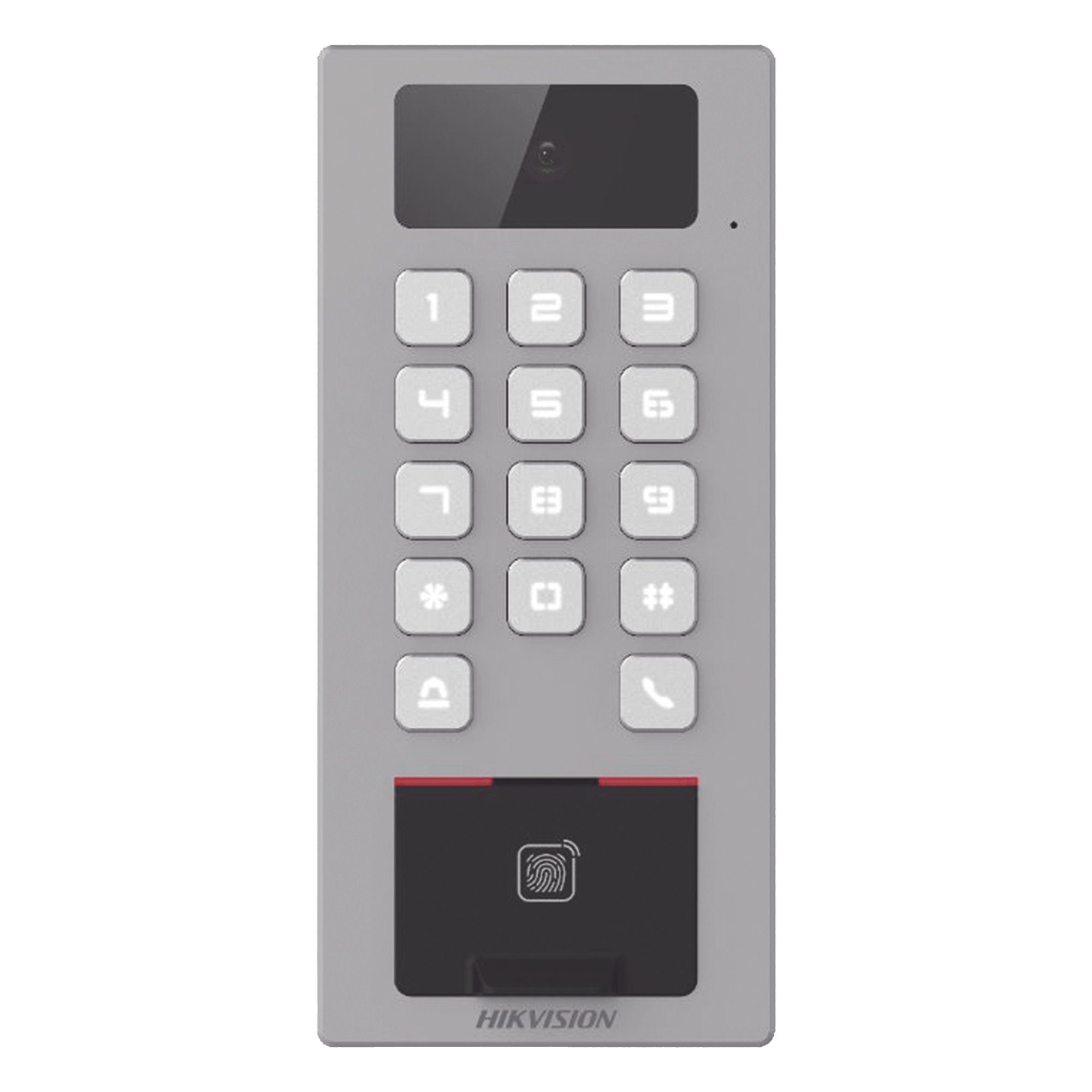 Terminal de Control de Acceso / Videoportero Multiapartamento / 2 Megapixel / IP65 & IK09 / 10,000 Huellas / 100,000 Tarjetas / PoE / 2 Relays / Wi-Fi — HIKVISION · SKU DS-K1T502DBFWX-C-E1
