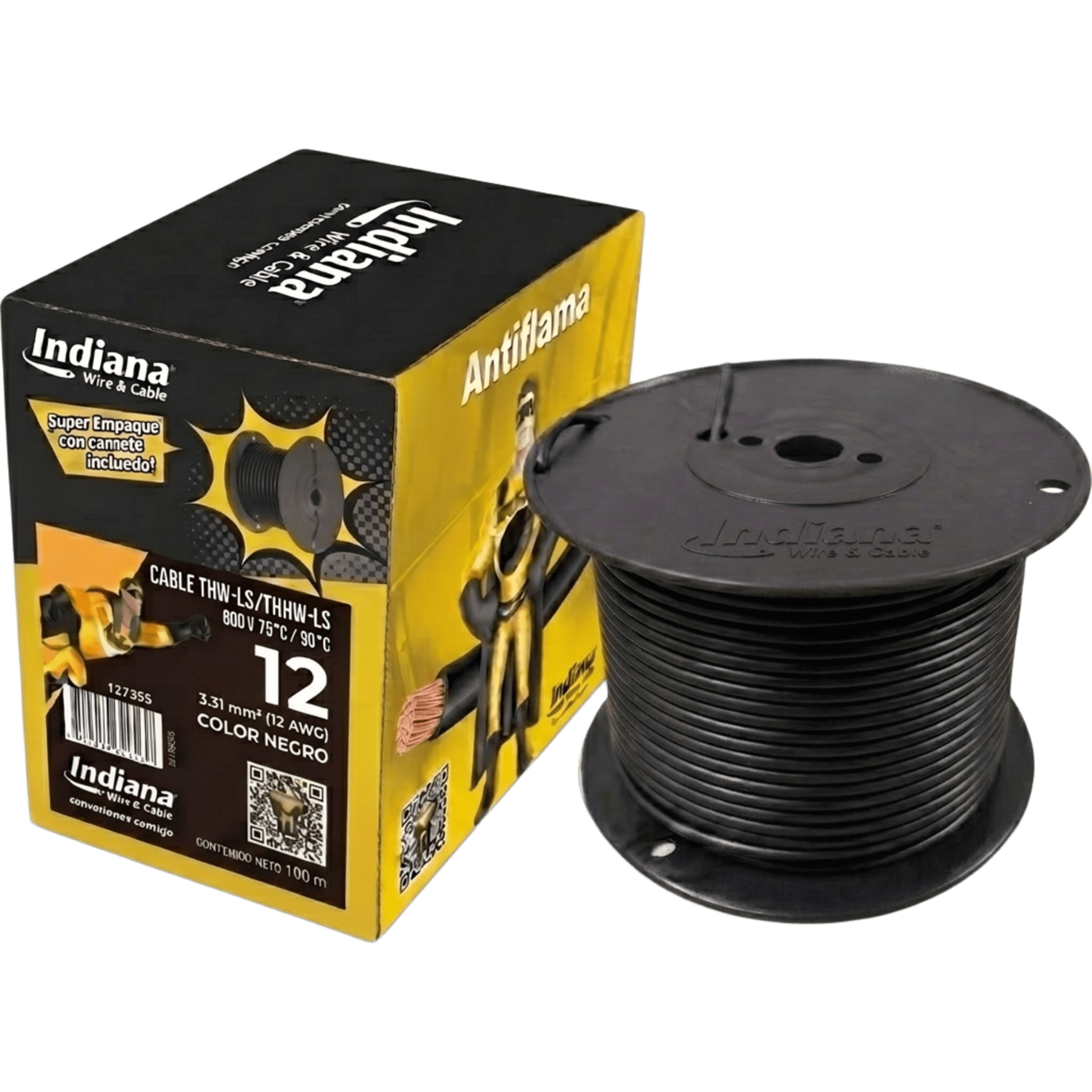Cable THW-LS / Calibre 12 AWG / 19 Hilos / Color Negro / Bobina 100 m (328 ft)