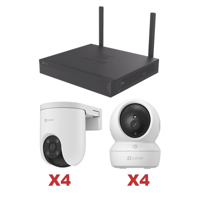 Kit de cámaras Wi-Fi / 3 Megapixel / Incluye 8 Cámaras (4 camaras Para Interior y 4 Cámaras Para Exterior) / 1 NVR WI-FI 8 Canales / Vision Nocturna a Color / Detección de Humanos