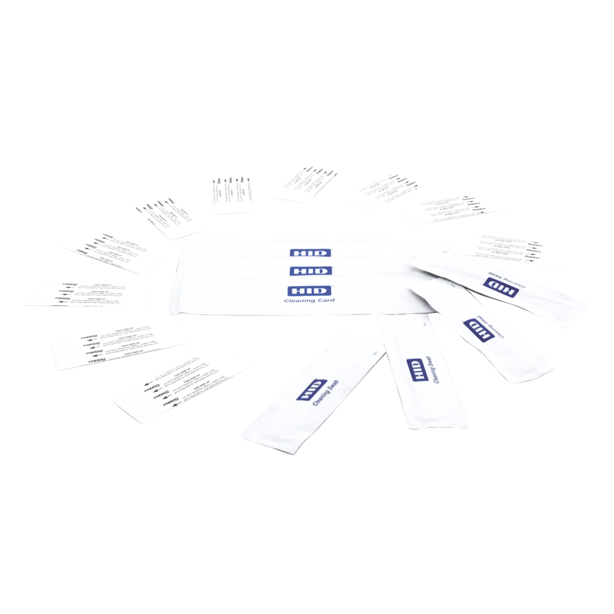 Kit de limpieza para impresoras de tarjetas / 10 servicios / 10 tarjetas rodillos / 3 lengüetas alcohol / 4 isotopos cabezal — HID · SKU 086177