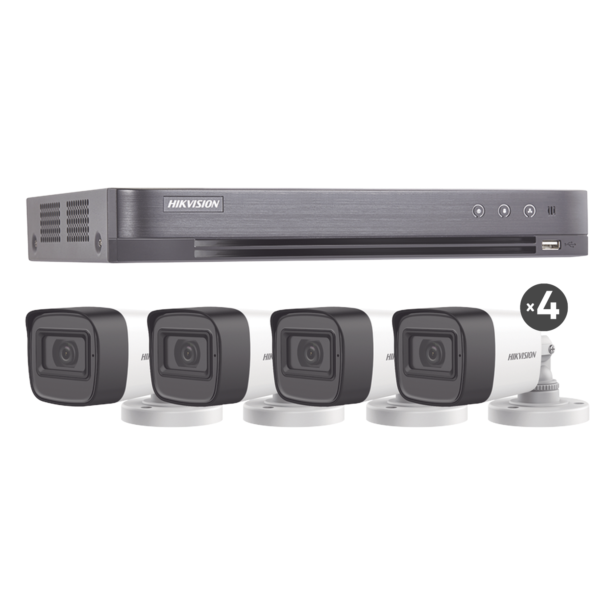 Kit de Videovigilancia TurboHD / 5 Megapixel / DVR 8 Canales / 4 Cámaras Bala con Audio / IR 30 m (98.4 ft) / IP67 / Lente 2.8 mm — HIKVISION · SKU HIK5MPSLQ-KIT(B)