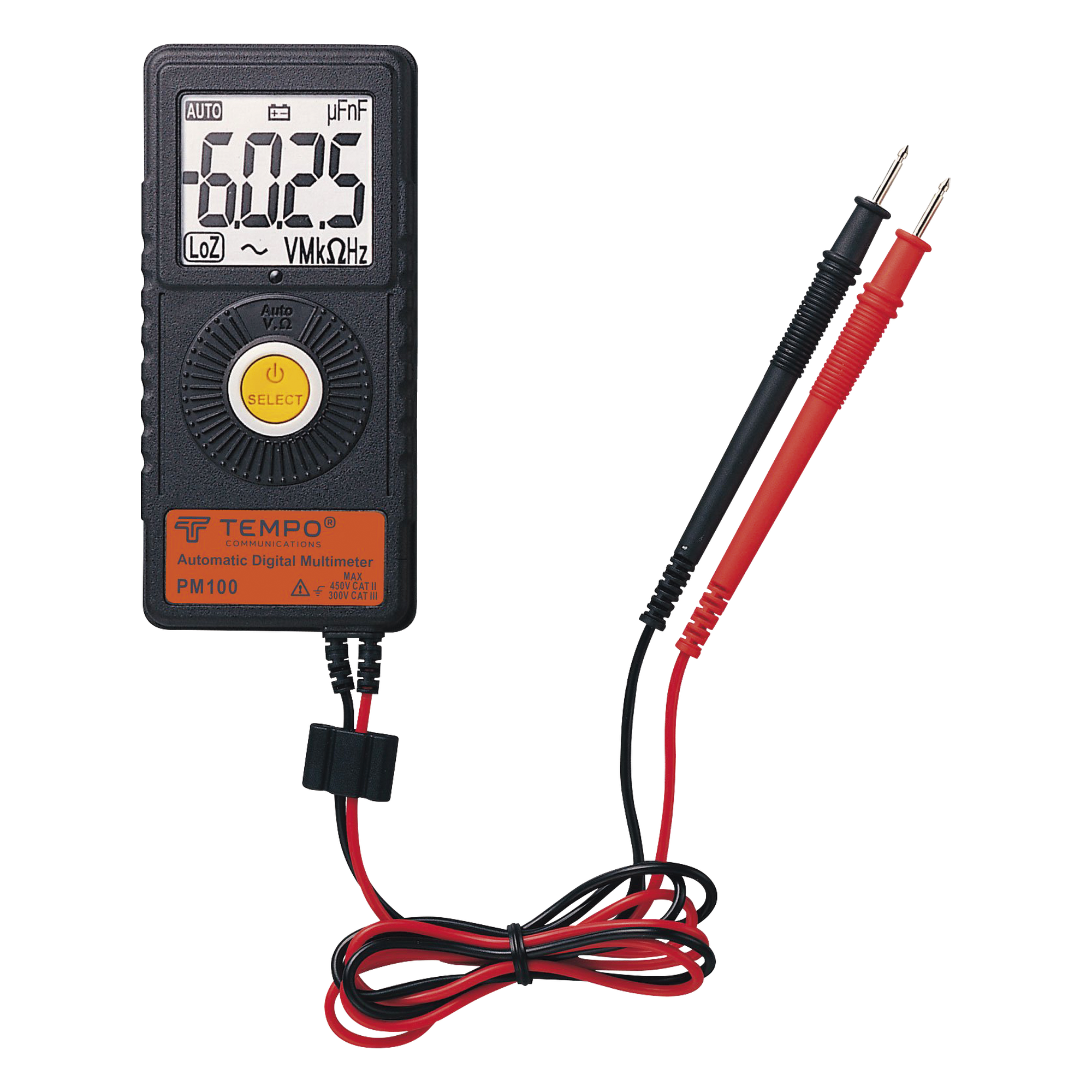 Multímetro Digital / 6000 Cuentas / Detección Automática de Voltaje / CAT-III 300V / CAT-II 450V / Diseño de Bolsillo — TEMPO · SKU PM-100