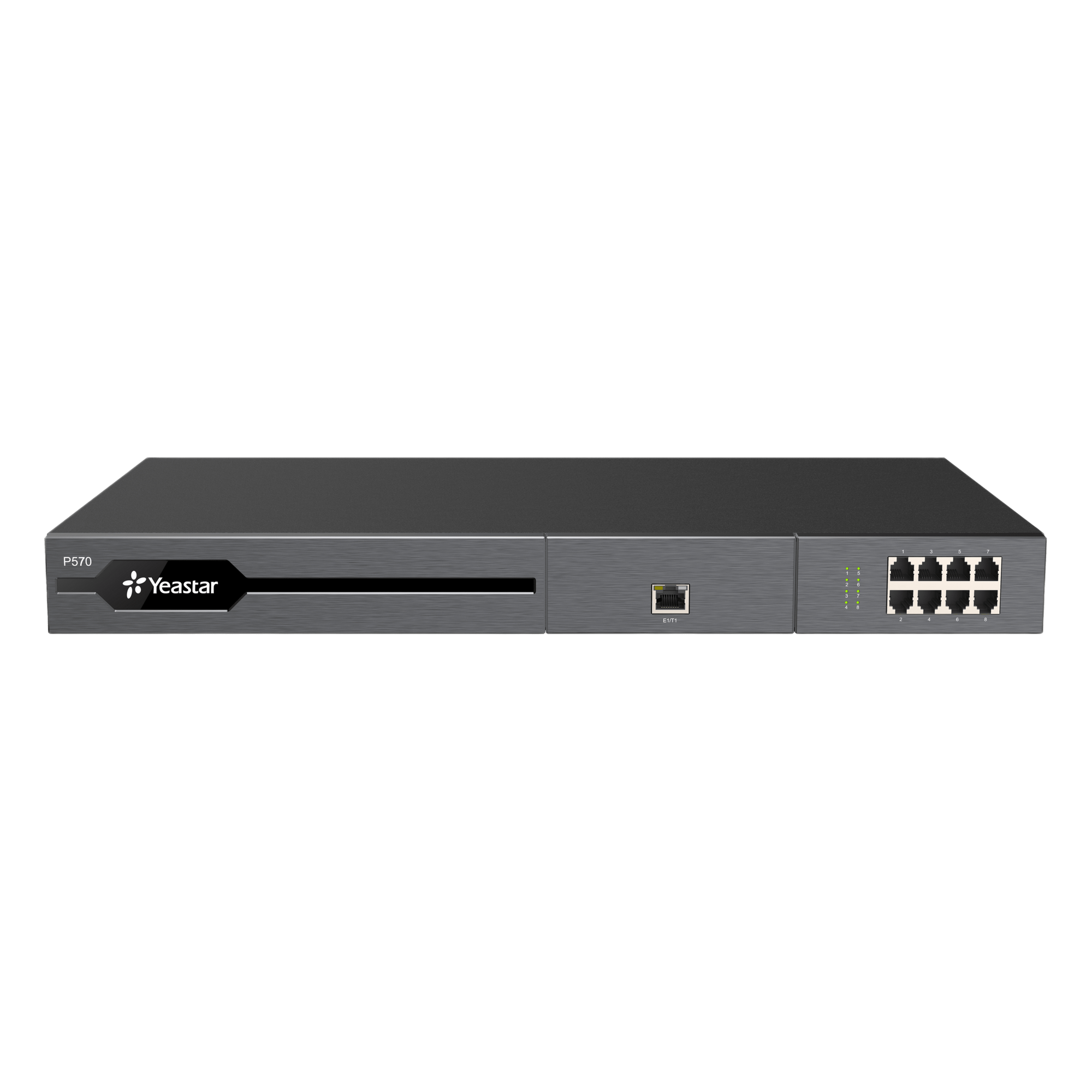 Conmutador IP PBX Enterprise / 300 a 500 Usuarios / 60 a 120 Llamadas Simultáneas / 16 Puertos FXO/FXS / 2 Puertos E1/T1/PRI / Hot Standby — YEASTAR · SKU P570