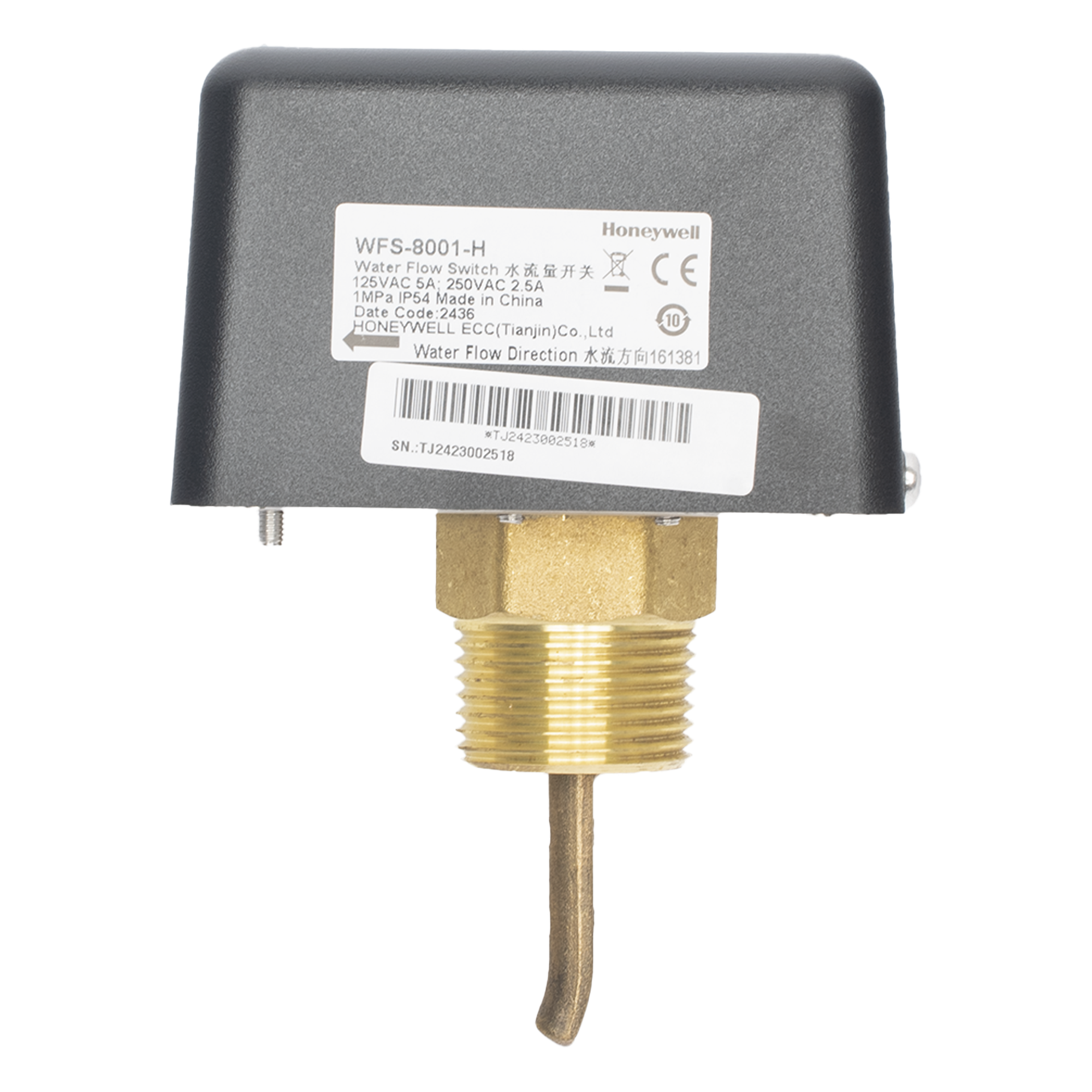 Interruptor de Flujo de Agua / Salida SPDT / Paleta de Acero Inoxidable / Presión 1 MPa (10 bar) / IP54 / Temperatura -20°C a 110°C — HONEYWELL BMS · SKU WFS-8001-H