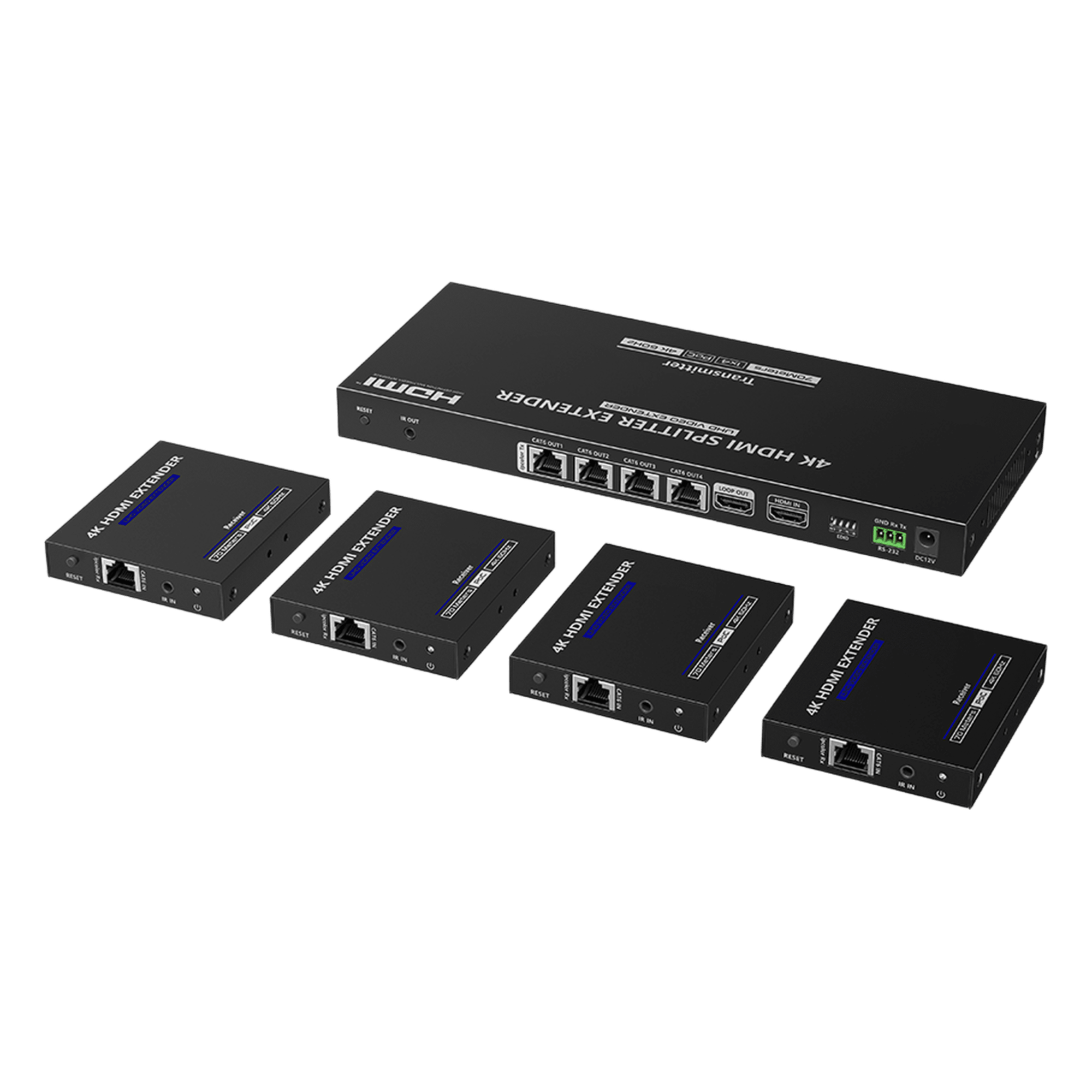 Extensor y Divisor HDMI 1x4 / 4K @ 60 Hz / Hasta 70 m (229.7 ft) / HDR10 / IR Bidireccional / RS232 / PoC — EPCOM TITANIUM · SKU TT-824N