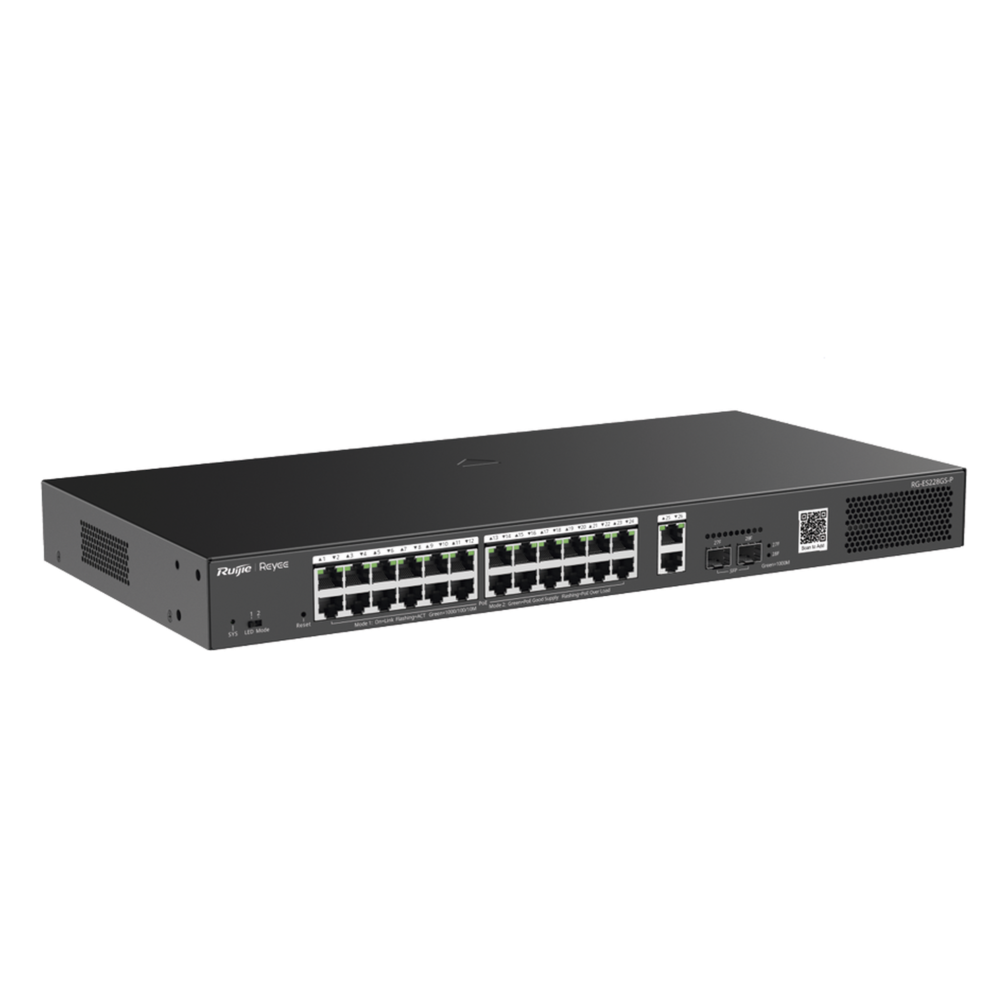 Switch PoE+ Smart / 24 Puertos Gigabit / 370W / 2 SFP 1Gb / 56 Gbps / 41.66 Mpps