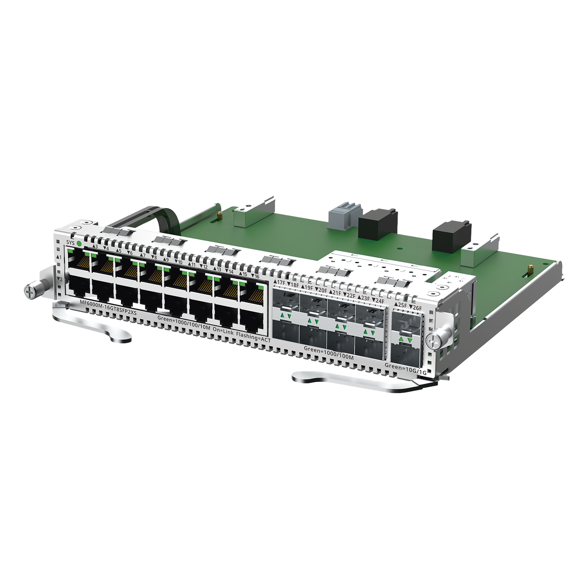Tarjeta Modular OLT / 16x GE RJ45 / 8x GE SFP / 2x 10G SFP+ / Compatible RG-NBF6002M — RUIJIE · SKU MF6000M-16GT8SFP2XS