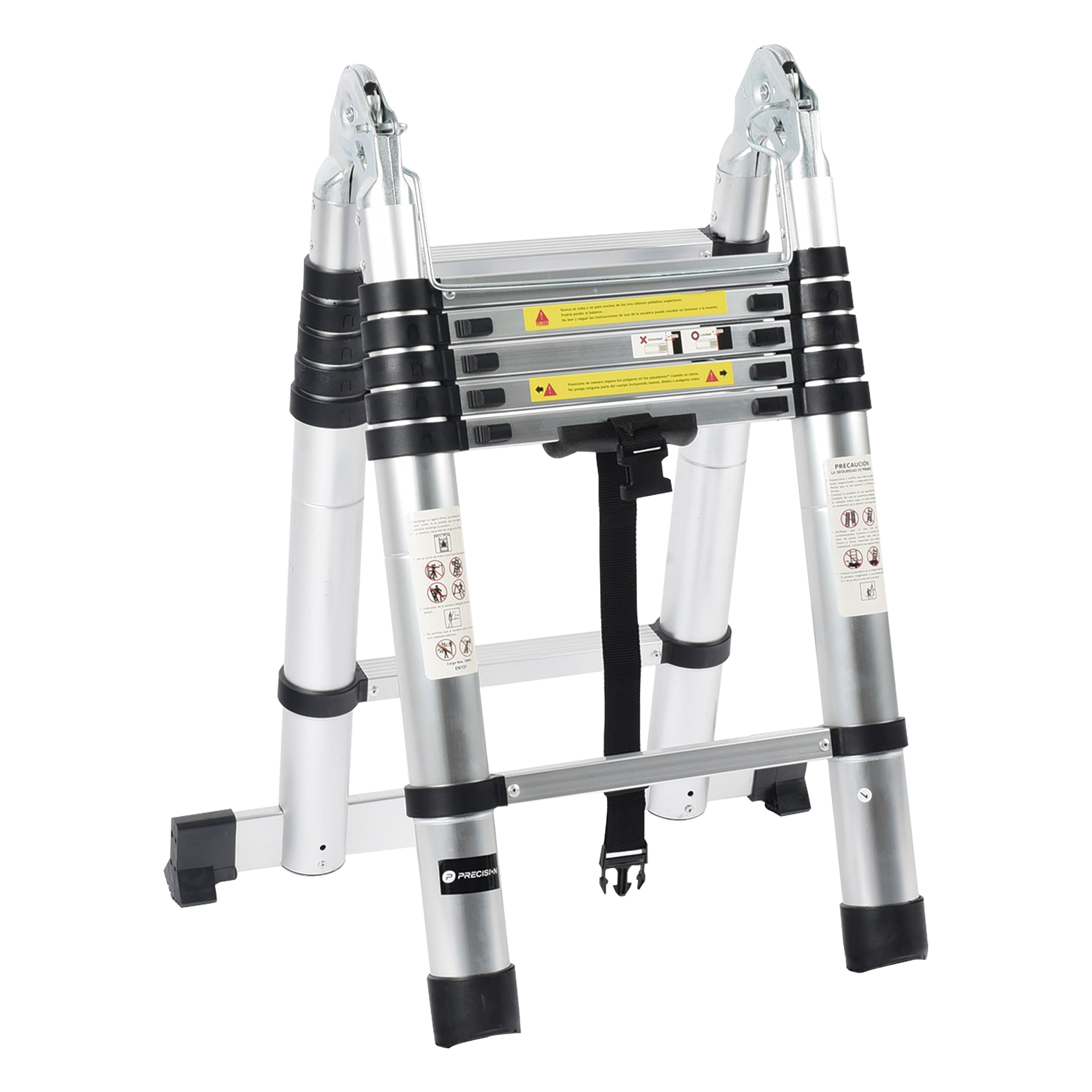 Escalera Telescópica / Aluminio / Tipo Tijera / 3.8 m (12.5 ft) / 150 kg / Plegable — PRECISION · SKU PST-H10-002