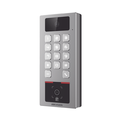 (PoE / 2 Relays) Teclado con Lector Físico de QRs para Exterior Antivandálico IP65 & IK09 con función de Videoportero Multiapartamento / Tarjeta, Código QR, PIN o App HikConnect  / Cámara 2 MP compatible con NVRs /