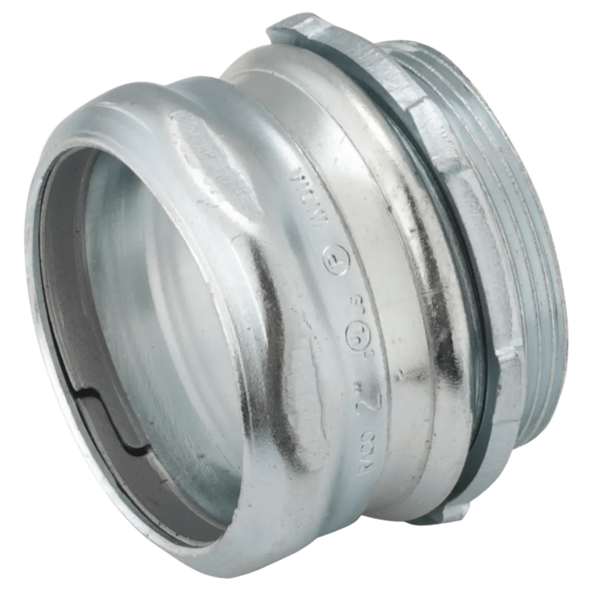 Conector de Compresión para Conduit EMT / Acero Galvanizado / 2-1/2 Pulgadas / Pared Delgada / Hermético al Concreto / 600V / Certificado UL y CSA — RACO · SKU HUB-2940