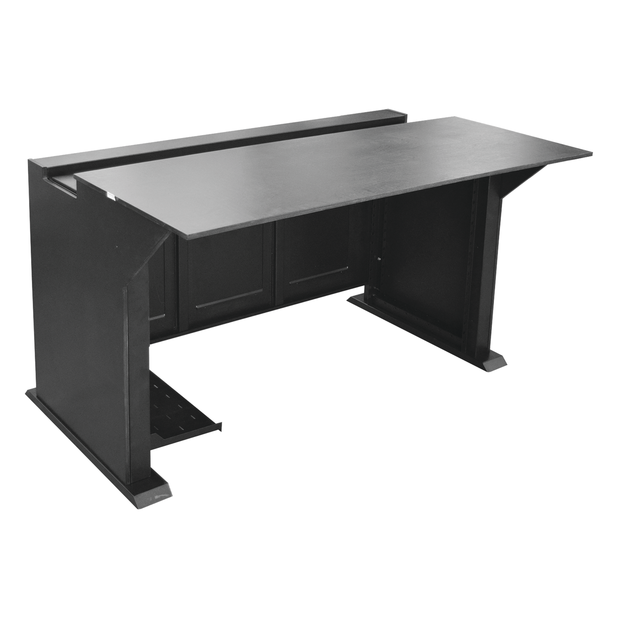 Escritorio Estación Mobiliaria Profesional de Monitoreo y Control / Videovigilancia / Acceso / Alarmas / Etc... / Metal Negro y Madera Tono Oscuro