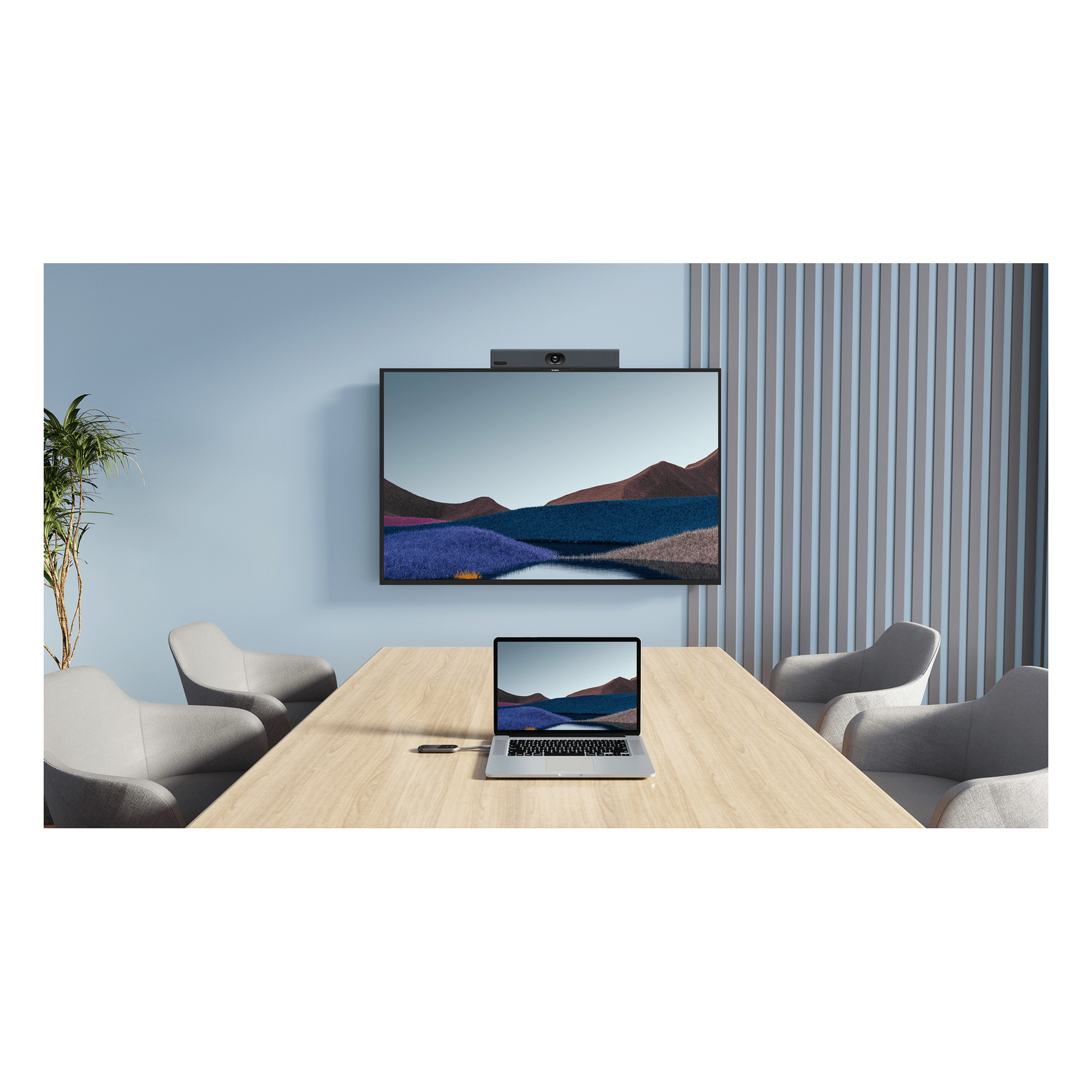 Barra de Videoconferencia Todo en Uno / 4K / Lente 120° / 8 Micrófonos MEMS con IA / Auto Framing / Microsoft Teams y Zoom / Android Integrado