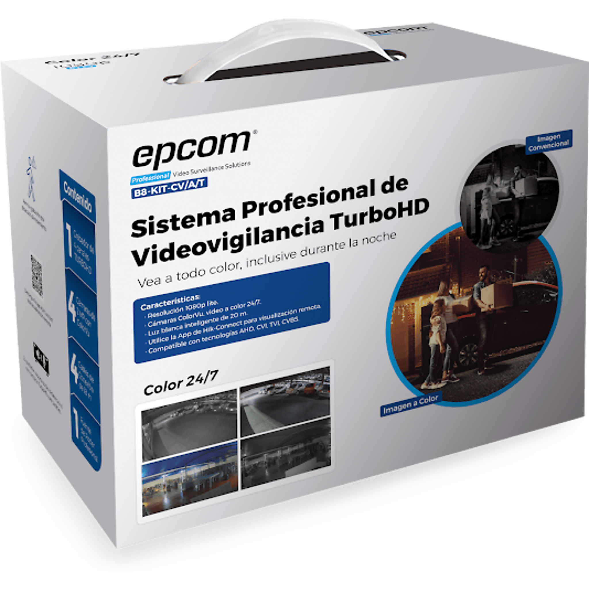 Kit TurboHD / DVR 4 Canales / 4 Cámaras Bala ColorVu / 1080p Lite / H.265+ / IP66 / Audio Integrado — EPCOM PROFESSIONAL · SKU B8-KIT-CV/AT