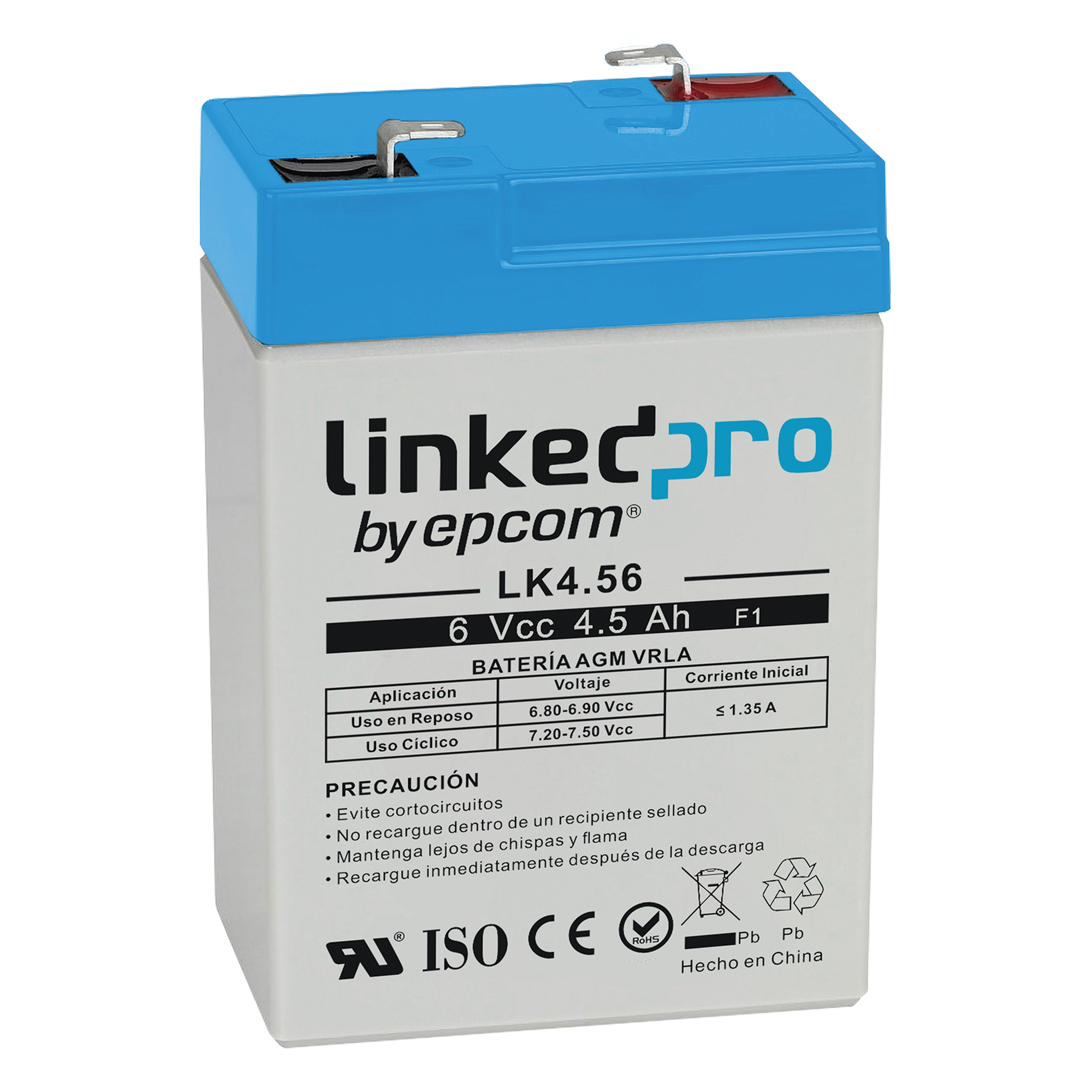 Batería de Respaldo AGM / 6 VCC / 4.5 Ah / Vida Útil 5 Años / Terminales F1 / Certificación UL — LINKEDPRO BY EPCOM · SKU LK4.56