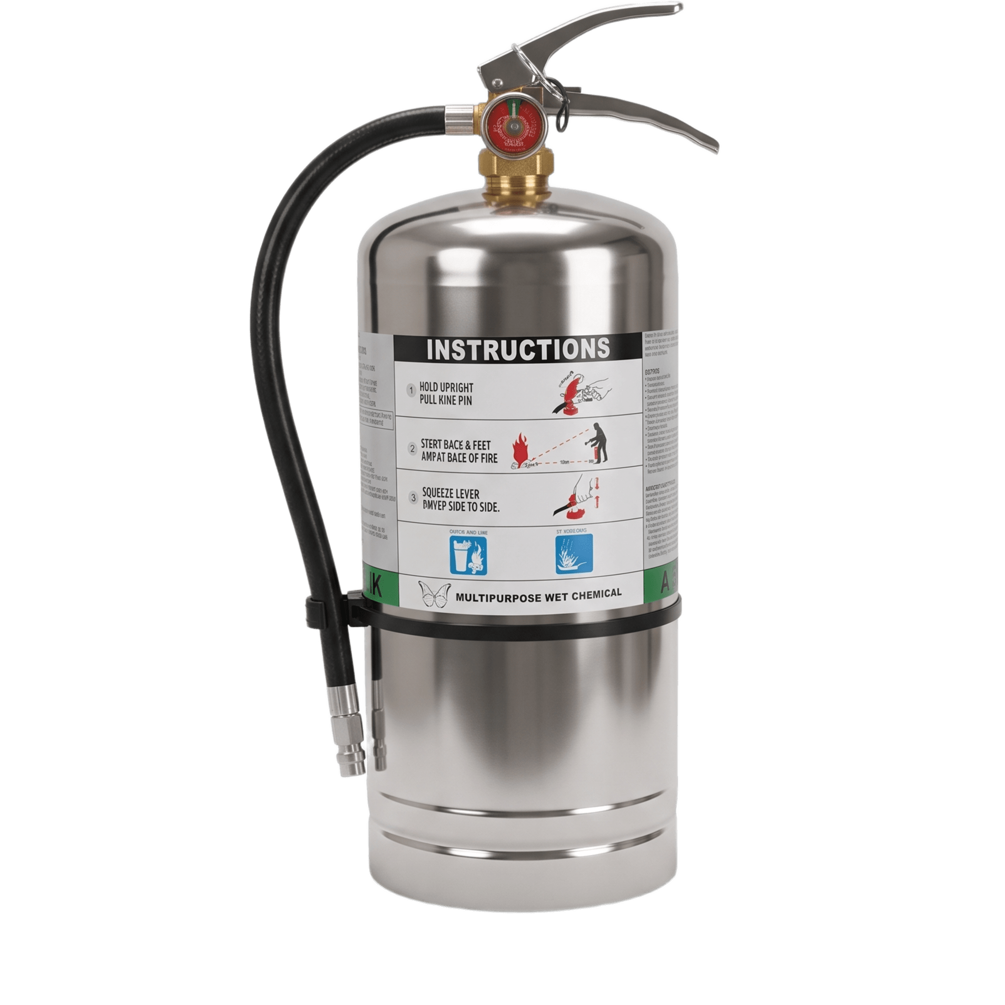 Extintor de Agente Químico Líquido / Especializado Fuegos Clase K / Capacidad 6 L (1.6 gal) / UL / ULC / Acero Inoxidable y Latón — VICTORY · SKU WC6L