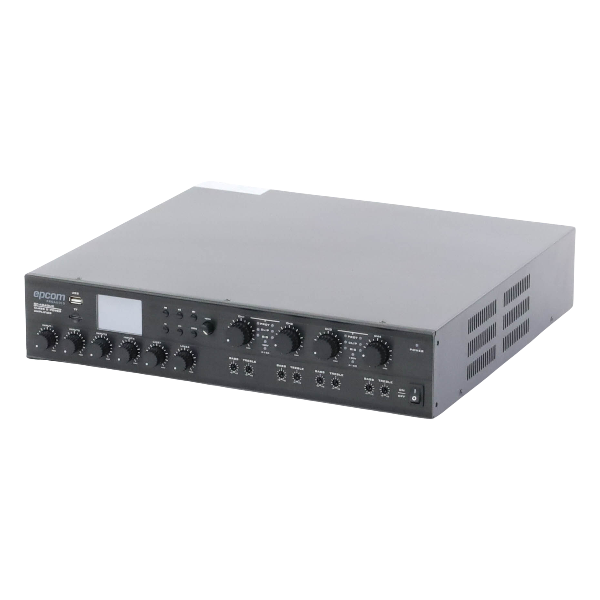 Amplificador Mezclador Matricial / 4 Zonas / 240 W por Canal / 6 Entradas / Bluetooth y USB / Grabación MP3 — EPCOM PROAUDIO · SKU SF-4240UC