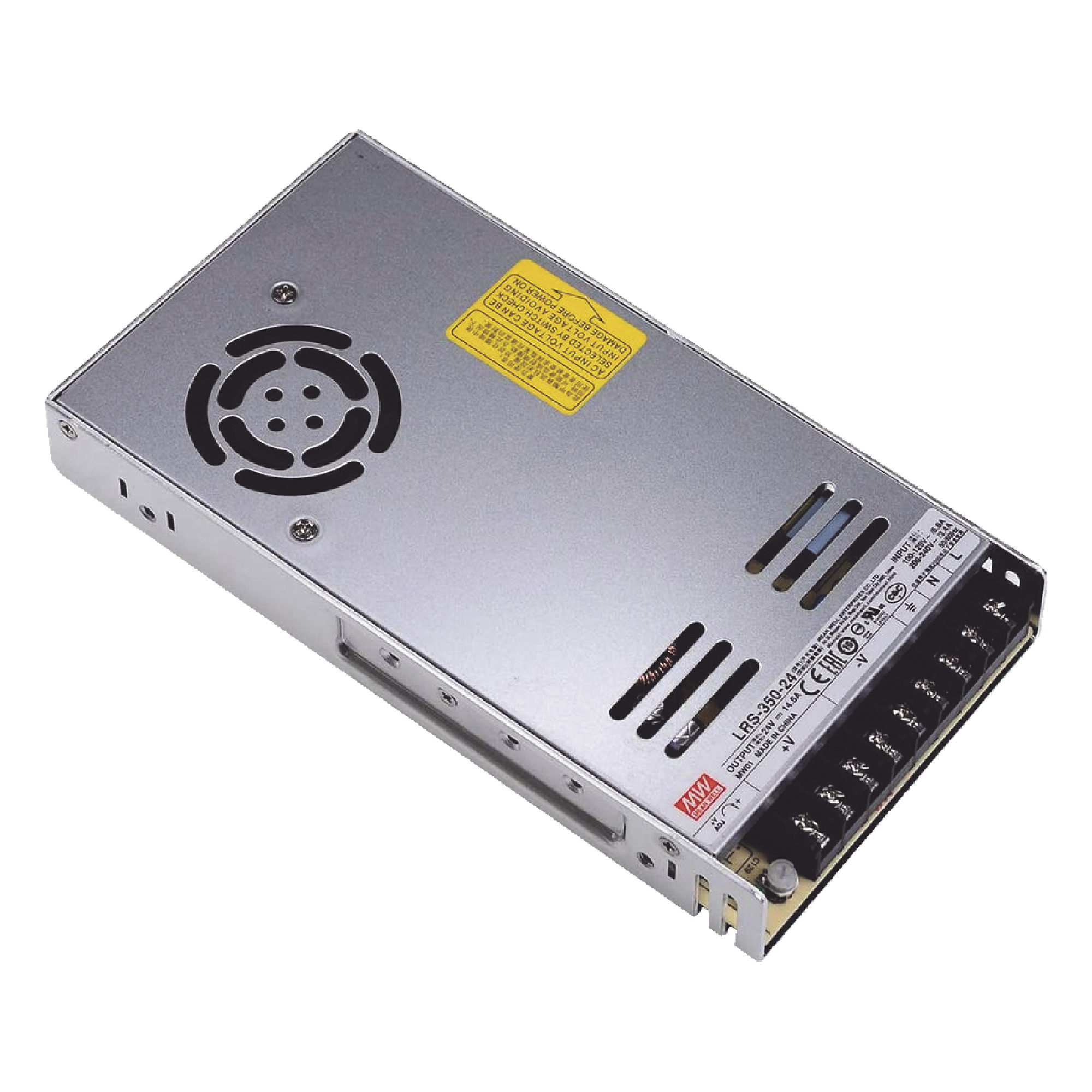 Fuente de Poder Conmutada / 350W / 24Vcc / 14.6A / Entrada Seleccionable 100-120V o 200-240V / 115x30x215 mm (4.5x1.2x8.5 in) — MEANWELL · SKU LRS35024