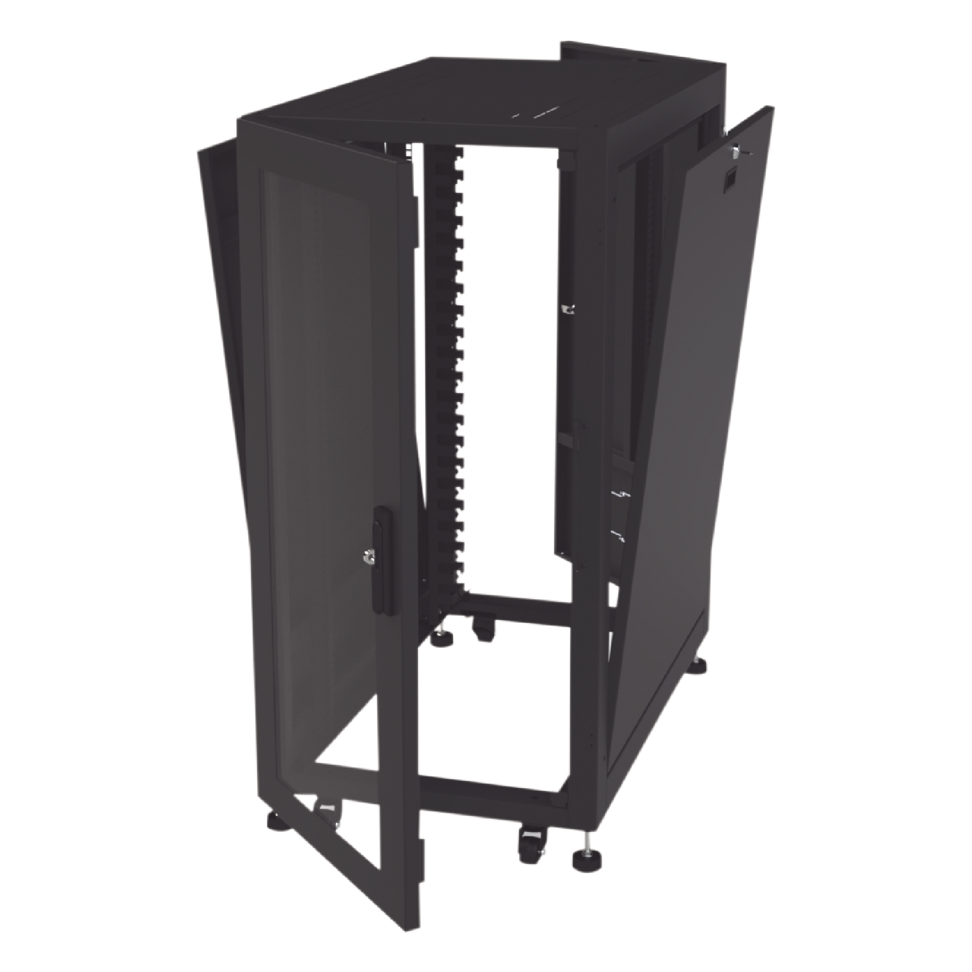 Gabinete de Piso para Telecomunicaciones / 24 UR / 600 x 1000 mm / Puerta con Cristal Templado / Cierre 3 Puntos / Postes Ajustables
