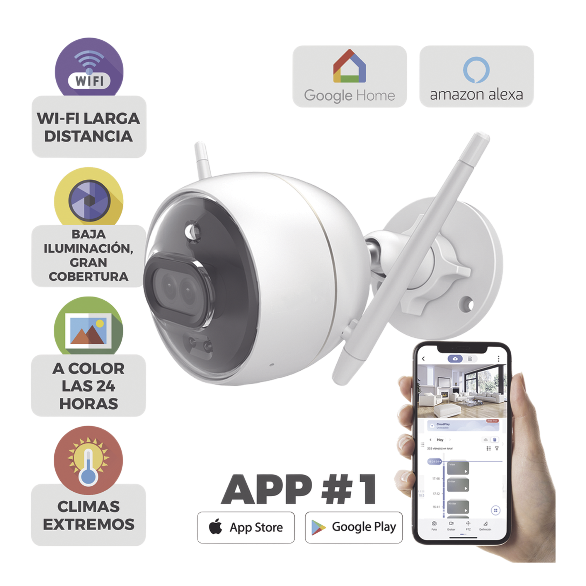 Cámara Bala IP / 2 Megapixel / Doble Lente 2.8 mm / 105° / Visión Nocturna a Color / IR 30 m (98.4 ft) / Wi-Fi 2.4 GHz / IP67 / Audio Bidireccional / Sirena y Luz Estroboscópica — EZVIZ · SKU C3X