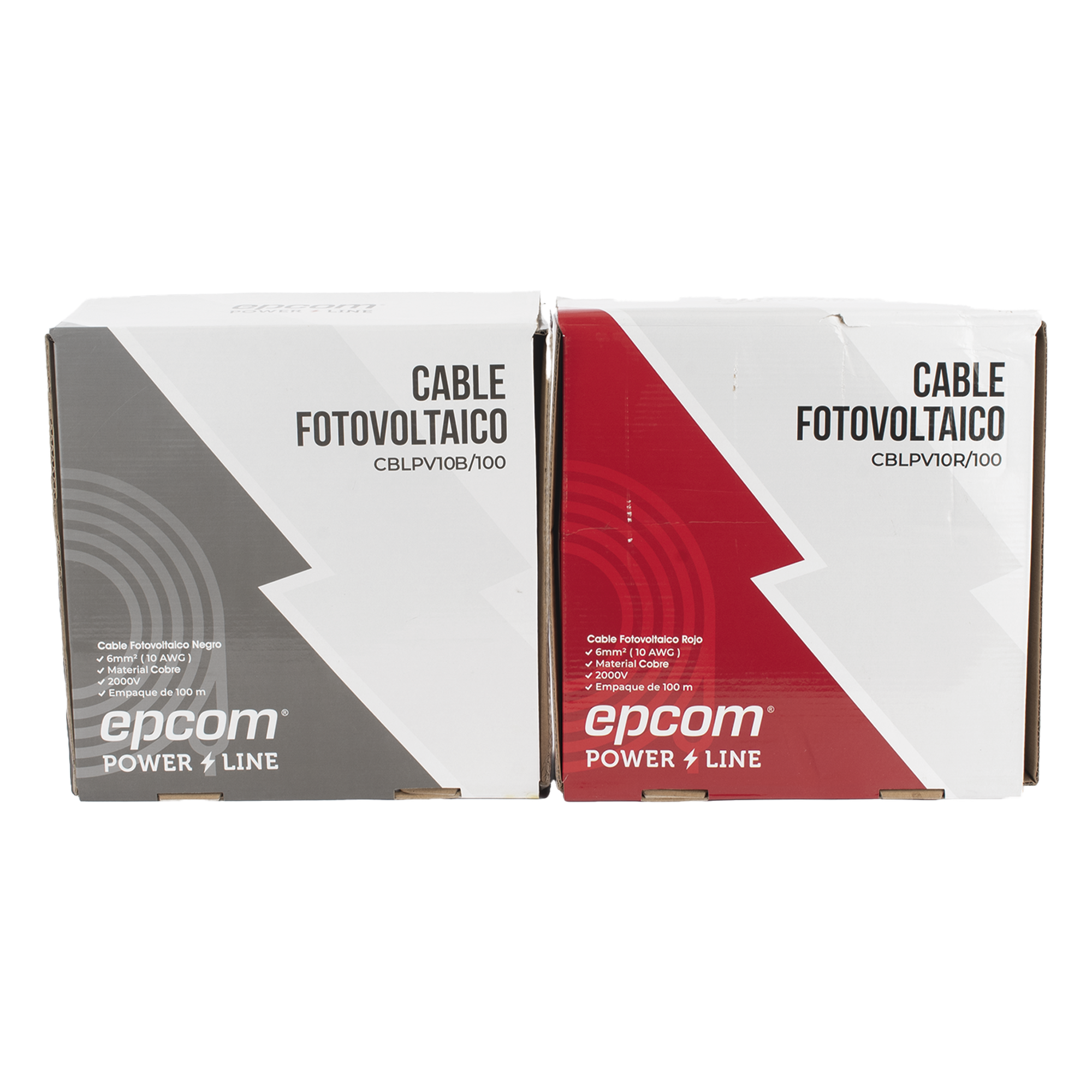 Kit Cable Fotovoltaico / 2 Rollos de 100 m (328 ft) / Calibre 10 AWG (6 mm²) / Cobre Tipo PV / 1000/2000 V / -40°C a 120°C — EPCOM POWERLINE · SKU KIT2CBLPV10RB/100