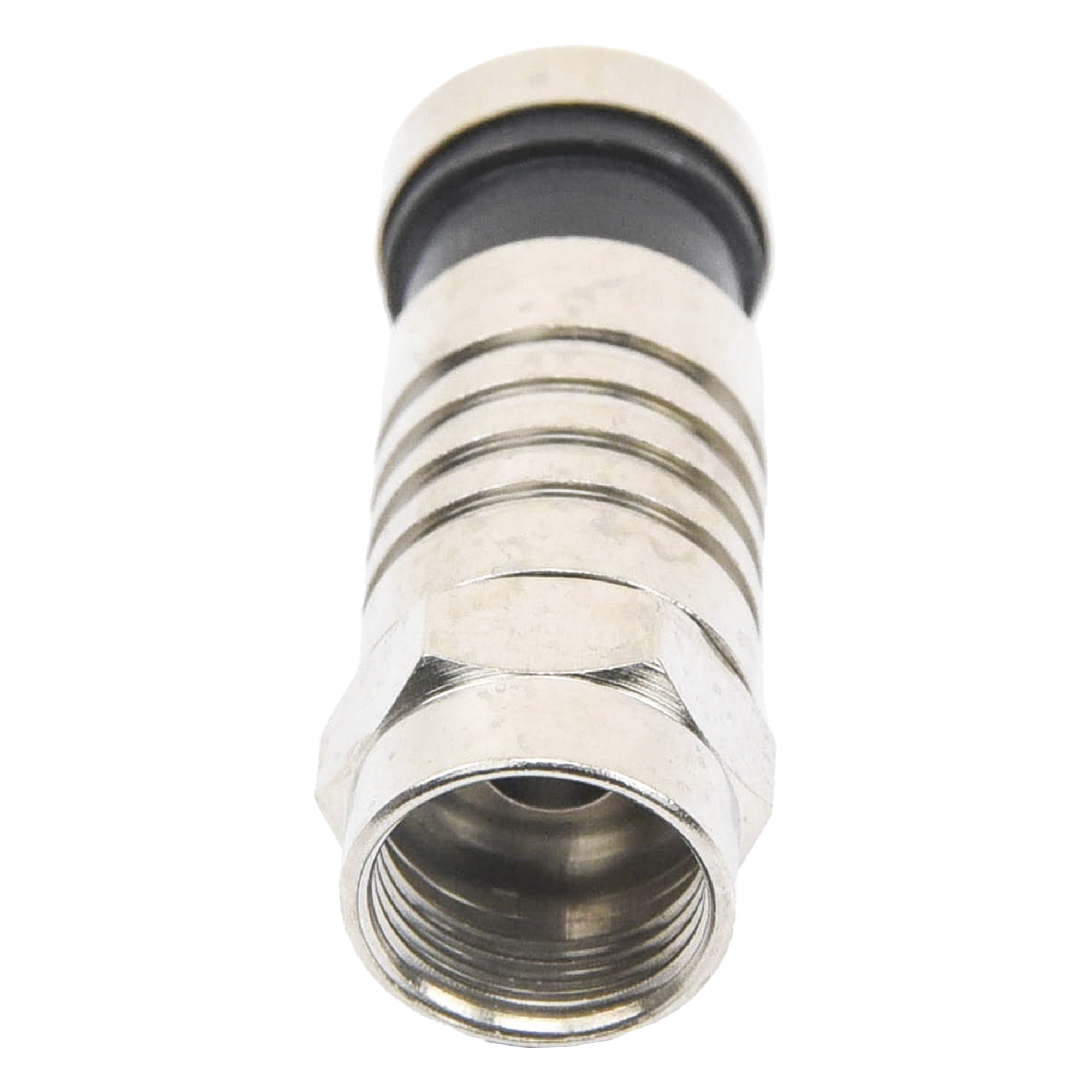 Conector F Macho / Compresión en Línea / Cable RG-59 / Cuerpo Bronce Niquelado / Contacto Oro / Aislante Teflón