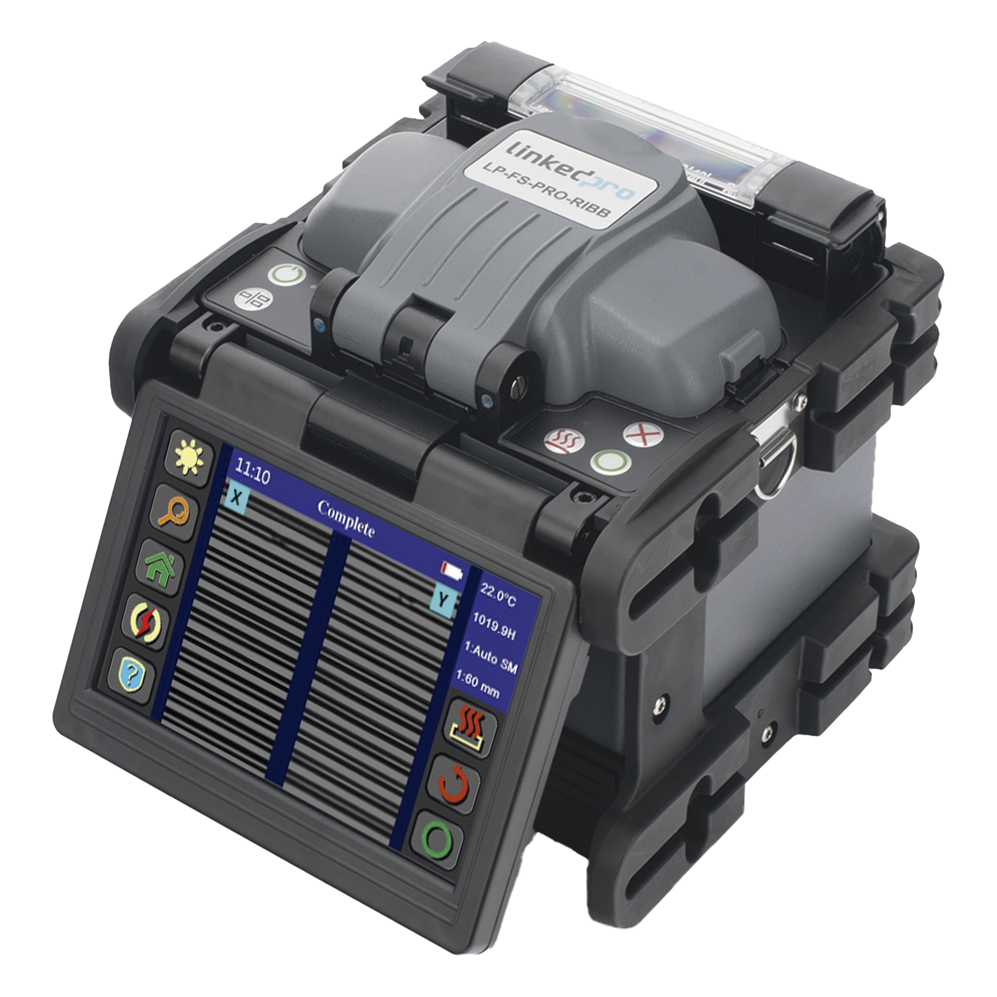 Fusionadora de Fibra Óptica / Ribbon 12 Hilos / Alineación por Núcleo / 6 Motores / Empalme 5 s / Pantalla Táctil 5" / IP54 — LINKEDPRO BY EPCOM · SKU LP-FS-PRO-RIBB