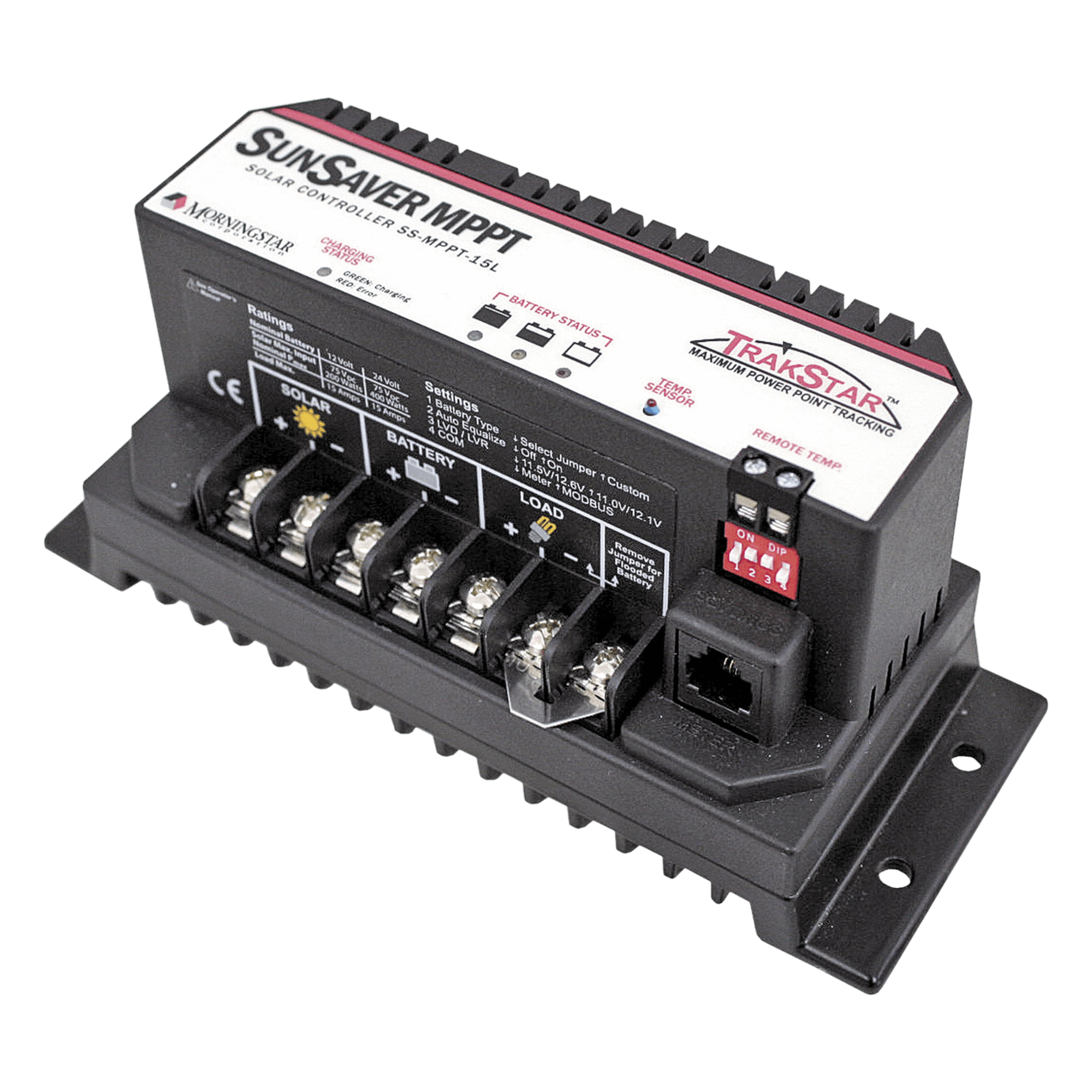Controlador de Carga Solar MPPT / 15 A / 75 Voc / Almacenamiento 30 Días / Carga 4 Etapas — MORNINGSTAR · SKU SS-MPPT-15L