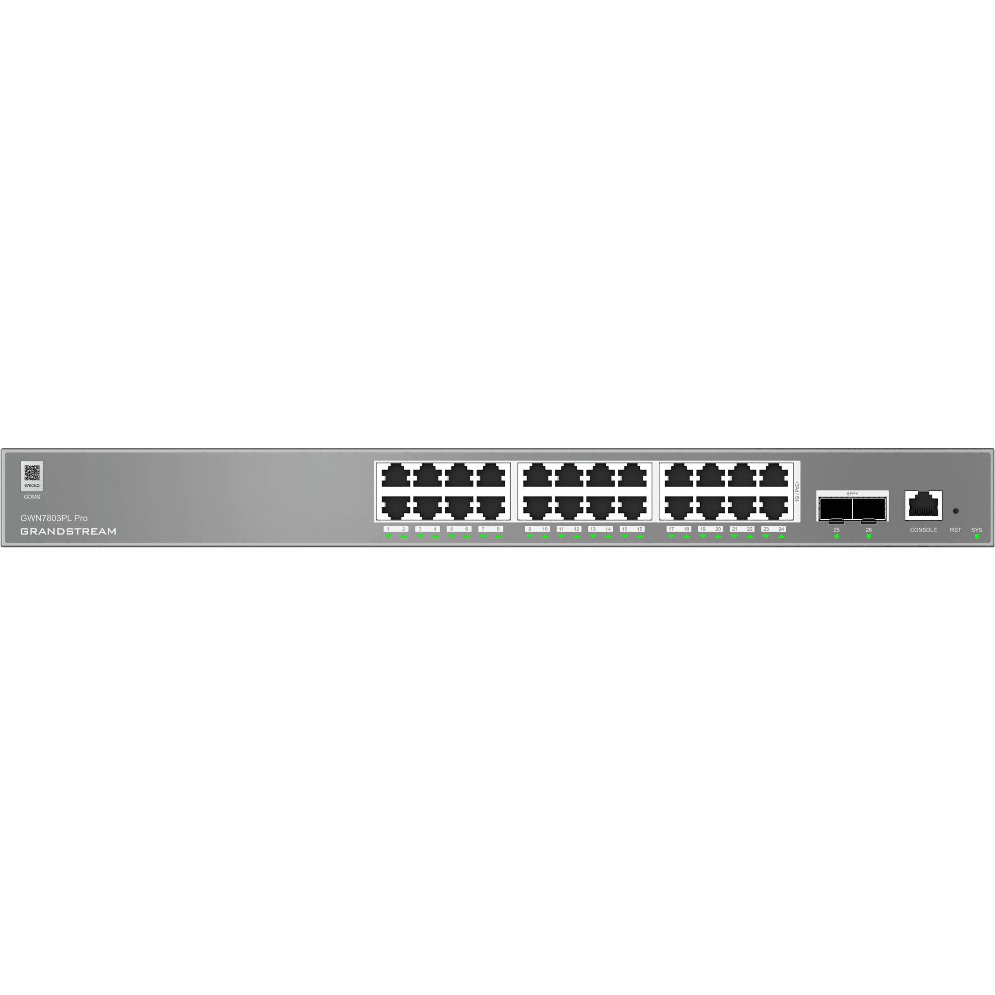 Switch de Red Empresarial L2++ / Serie GWN7800 Pro / 24 Puertos Gigabit PoE 250W / 2 Puertos SFP+ / Gestión Cloud GDMS / VLAN 4K / QoS Avanzado / Seguridad Integral