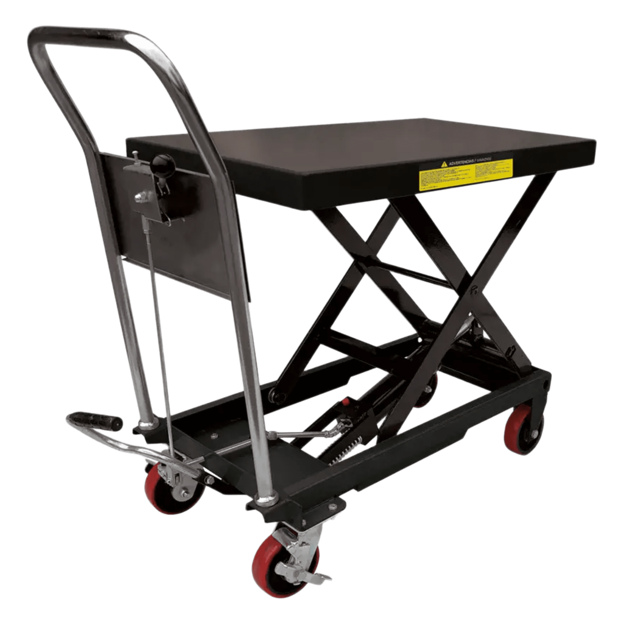 Mesa Elevadora Hidráulica / Capacidad 300 kg a 1 t / Elevación 100 cm (3.28 ft) / Ruedas de Poliuretano con Freno / Soporte de Tijera Doble / Pedal de Aproximación Rápida — URREA · SKU SYS-MEL-10