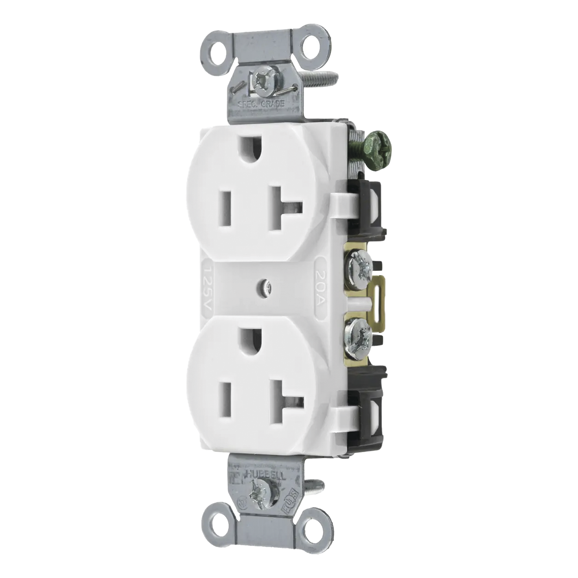 Receptáculo Dúplex / 20 A / 125 V / 2 Polos 3 Hilos / Calibre 14-10 AWG / Montaje en Pared — HUBBELL · SKU HUB-BR-20-WHI