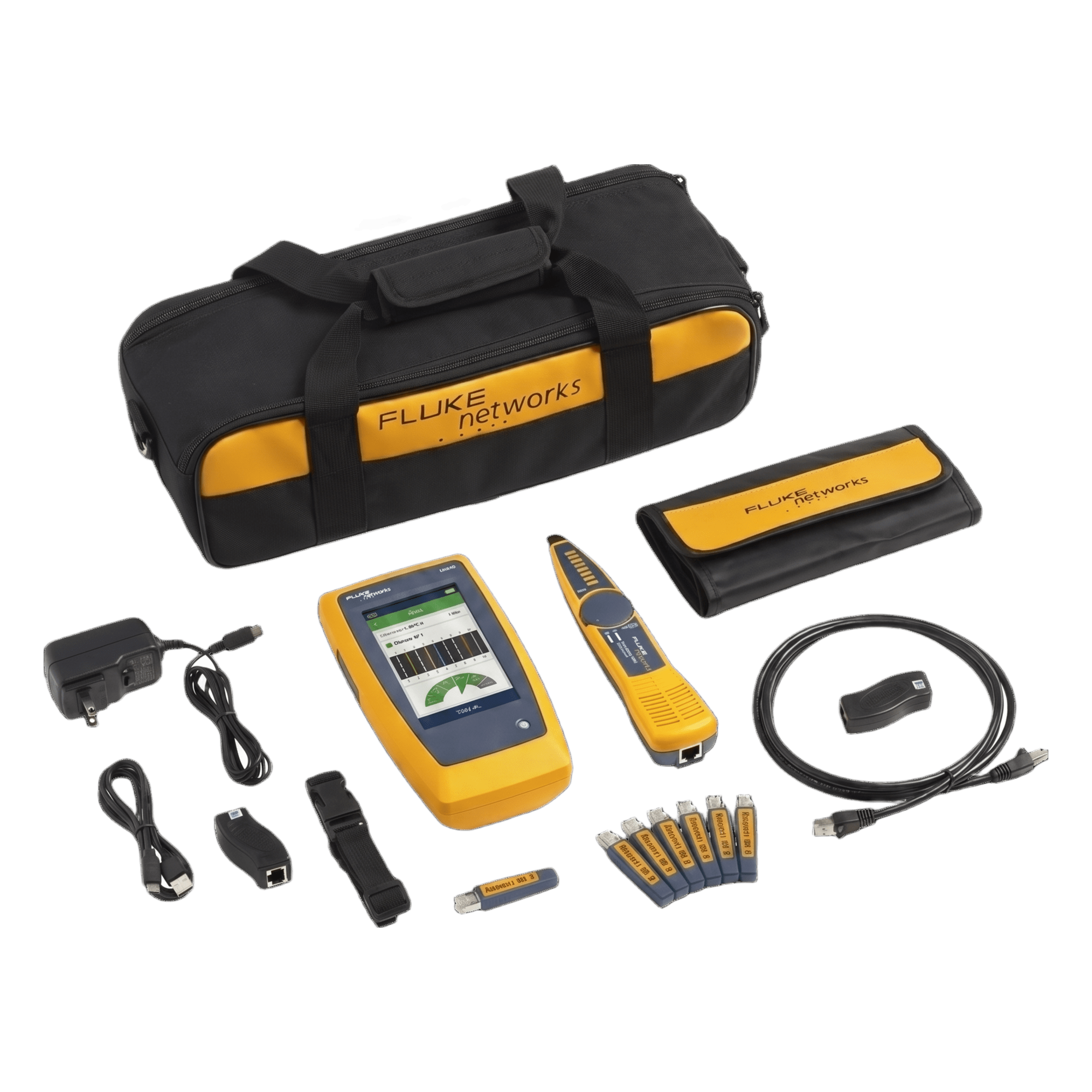 Kit Calificador de Red / Hasta 10 Gbps / Pantalla Multitáctil a Color / Mediciones Basadas en Frecuencia / Diagnóstico de Switch / 32.8 ft (10 m) — FLUKE NETWORKS · SKU LIQ-KIT