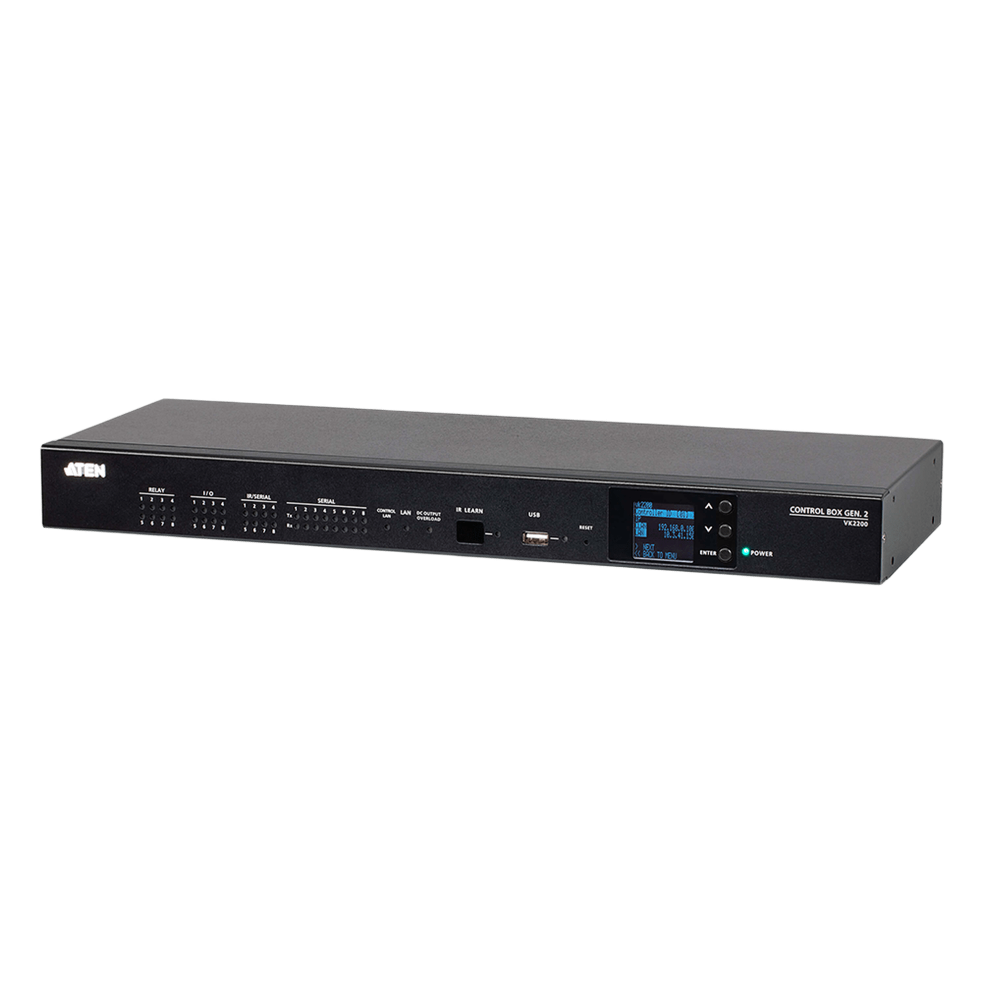 Caja de control / Procesador 4 núcleos / 2 GB RAM / LAN dual aislada / 32 licencias — ATEN · SKU VK2200
