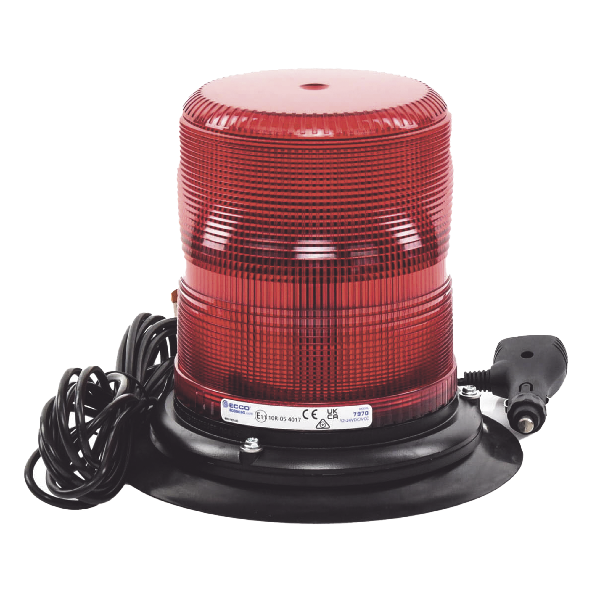Baliza LED de Advertencia / SAE Clase I / 12-24 VDC / 11 Patrones de Destello / Montaje Magnético / 7" de Altura — ECCO · SKU X-7970R-VM