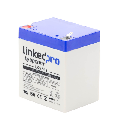 Batería de respaldo 12 V  |  5.5 Ah  |  AGM | Especial para Seguridad Electrónica | UPS | Sistemas de Emergencia  | Vida útil 5 años | Terminales F1  + Adaptador F2