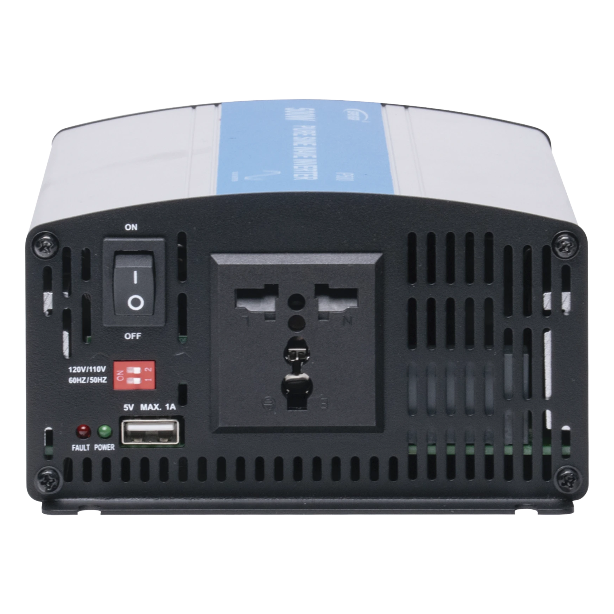 Inversor de Onda Senoidal Pura / 400 W Nominal / 500 W Pico / Entrada 12 VCC / Salida 120 VCA / 9.1 × 5.2 × 2.9 in