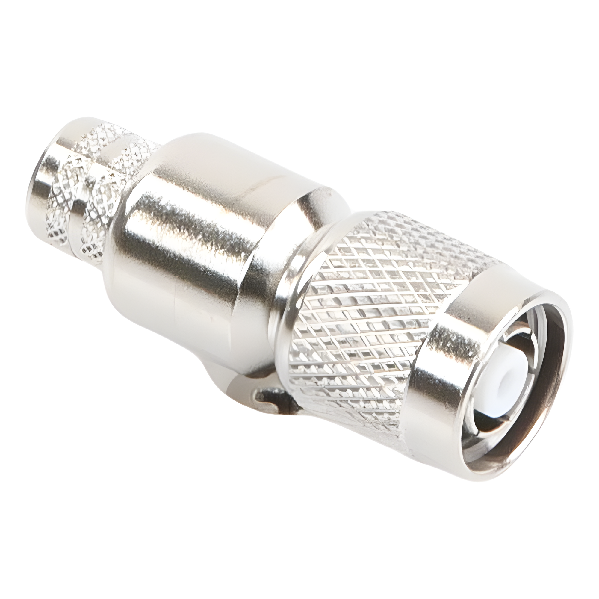 Conector Coaxial TNC Macho Inverso / Anillo Plegable / Compatibilidad RG-8/U, LMR-400, CNT-400 / Cuerpo Bronce Niquelado / Contacto Oro / Aislante Teflón