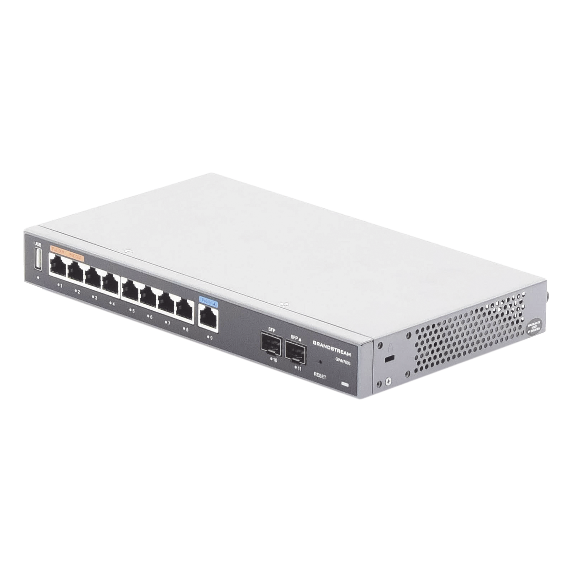 Router Gigabit VPN / Balanceador de cargas / 60,000 sesiones NAT / 9 puertos RJ45 Gigabit + 2 puertos SFP / PoE entrada y salida / Compatible con GWN Cloud